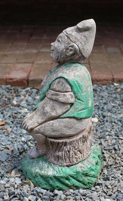 Mid-20th Century English Cast Stone Seated Garden Gnome