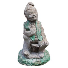 Mid-20th Century English Cast Stone Seated Garden Gnome
