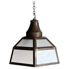 Mid 20th Century English Copper and Milk Glass British Rail Network Light