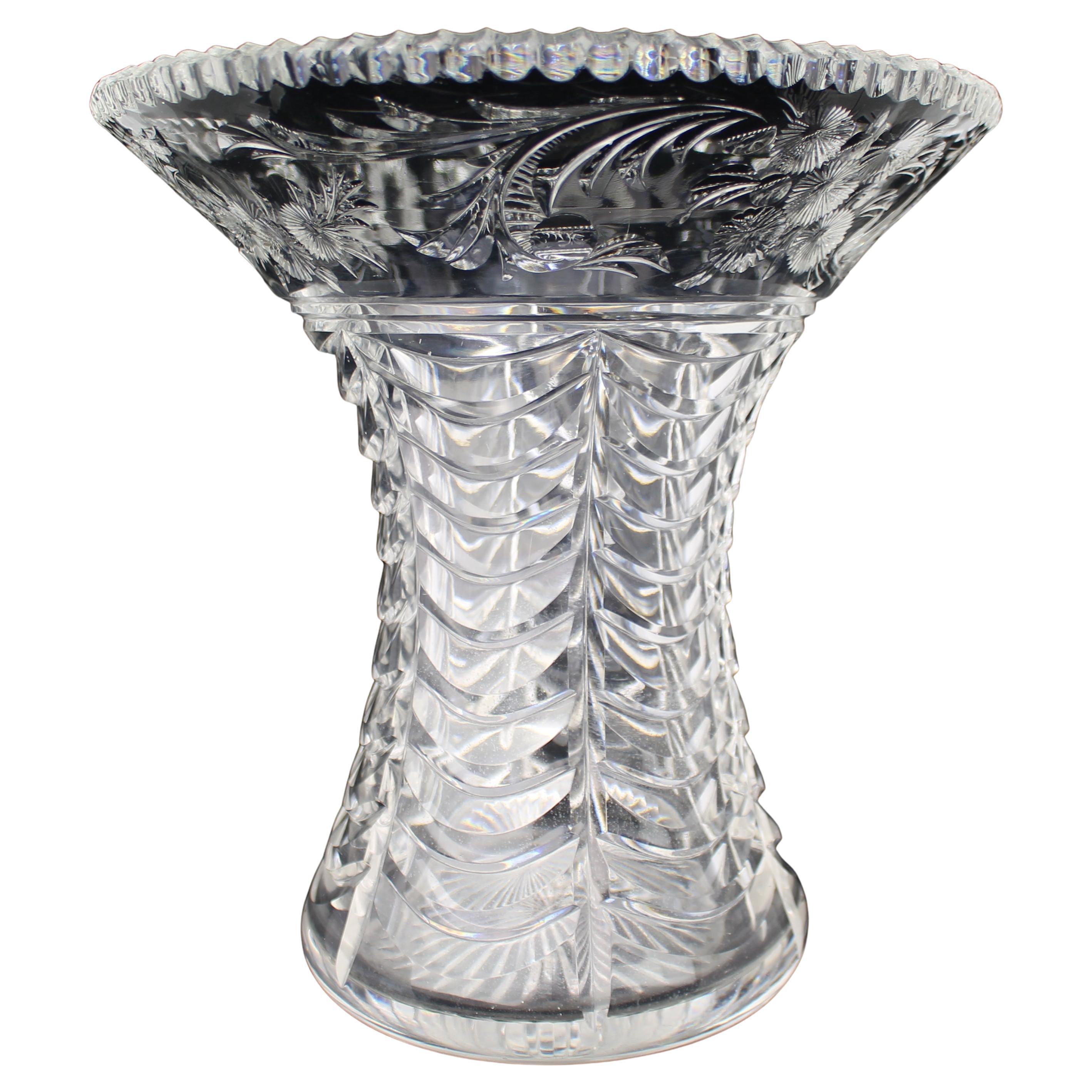Mid-20th Century English Cut Crystal Splayed Vase