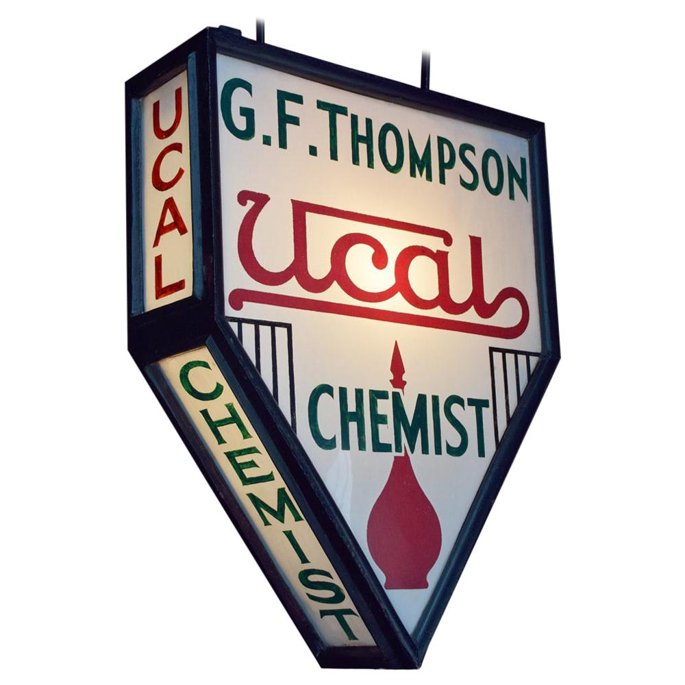 Mid-20th Century English Double Sided Illuminated Chemist Trade Sign