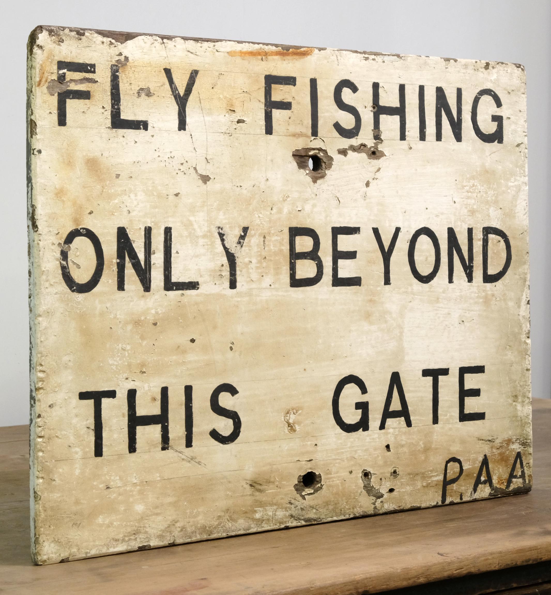Rustic Mid-20th Century English 'Fly Fishing' Naive Hand Painted Sign, Original
