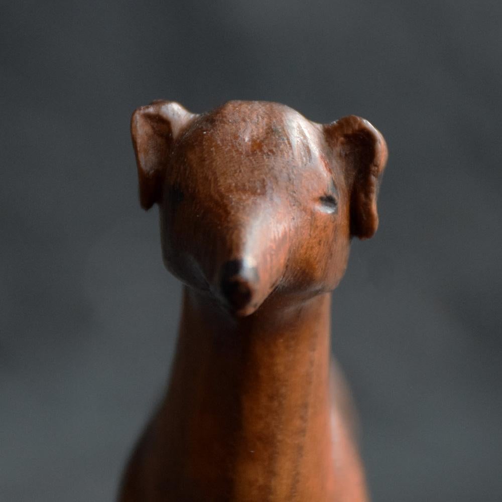 Mid-20th Century English Folk Art Carved Whippet Dog Figure 4