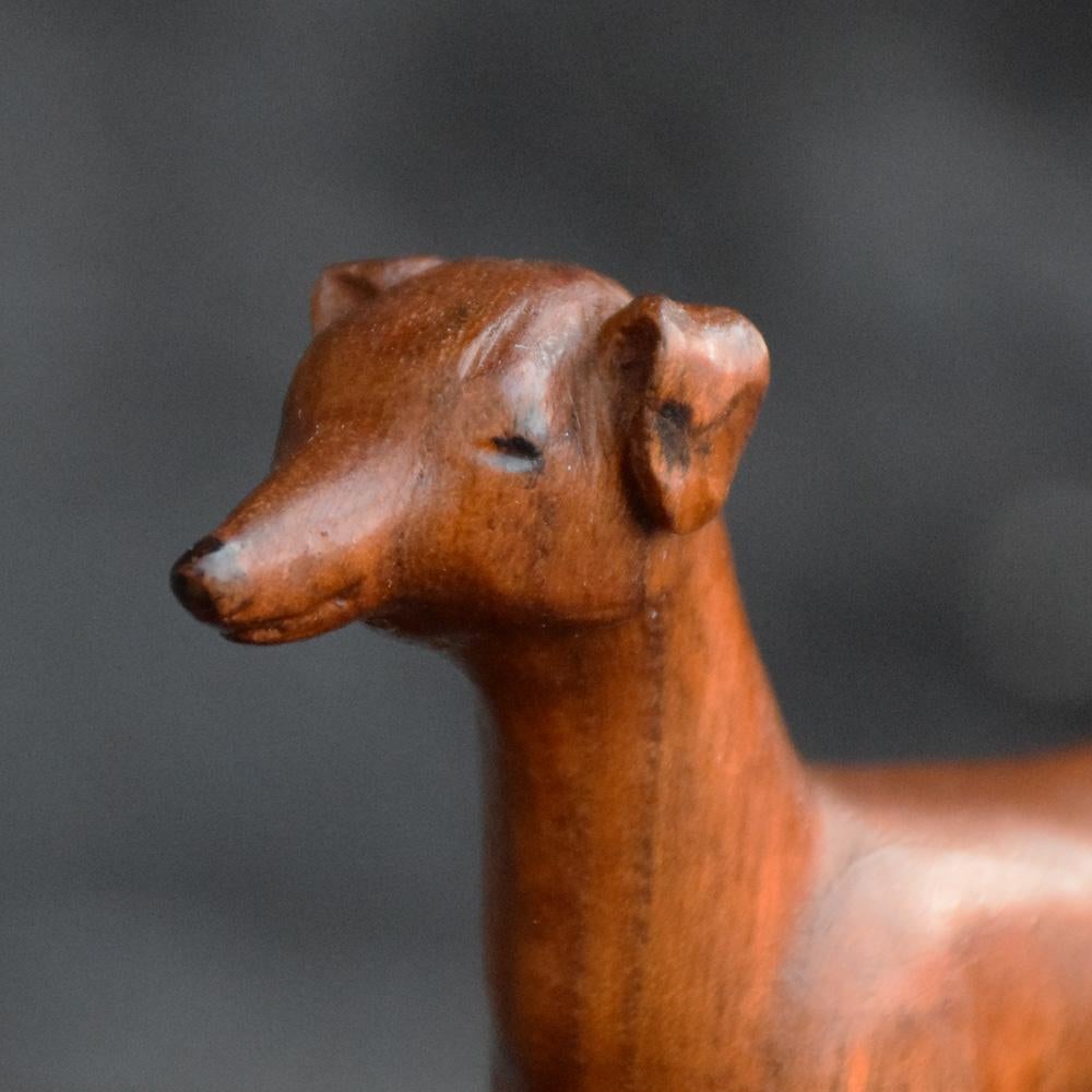 Mid-20th Century English Folk Art Carved Whippet Dog Figure In Good Condition In London, GB