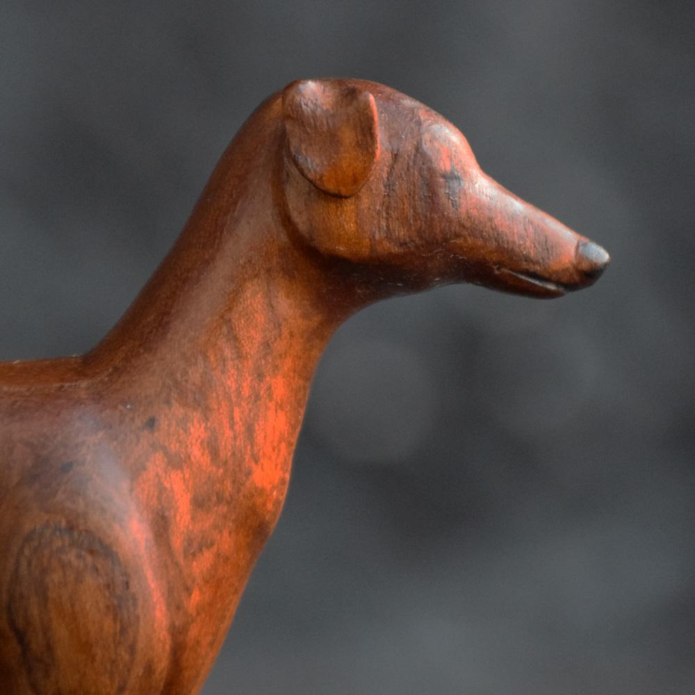 Mid-20th Century English Folk Art Carved Whippet Dog Figure 1