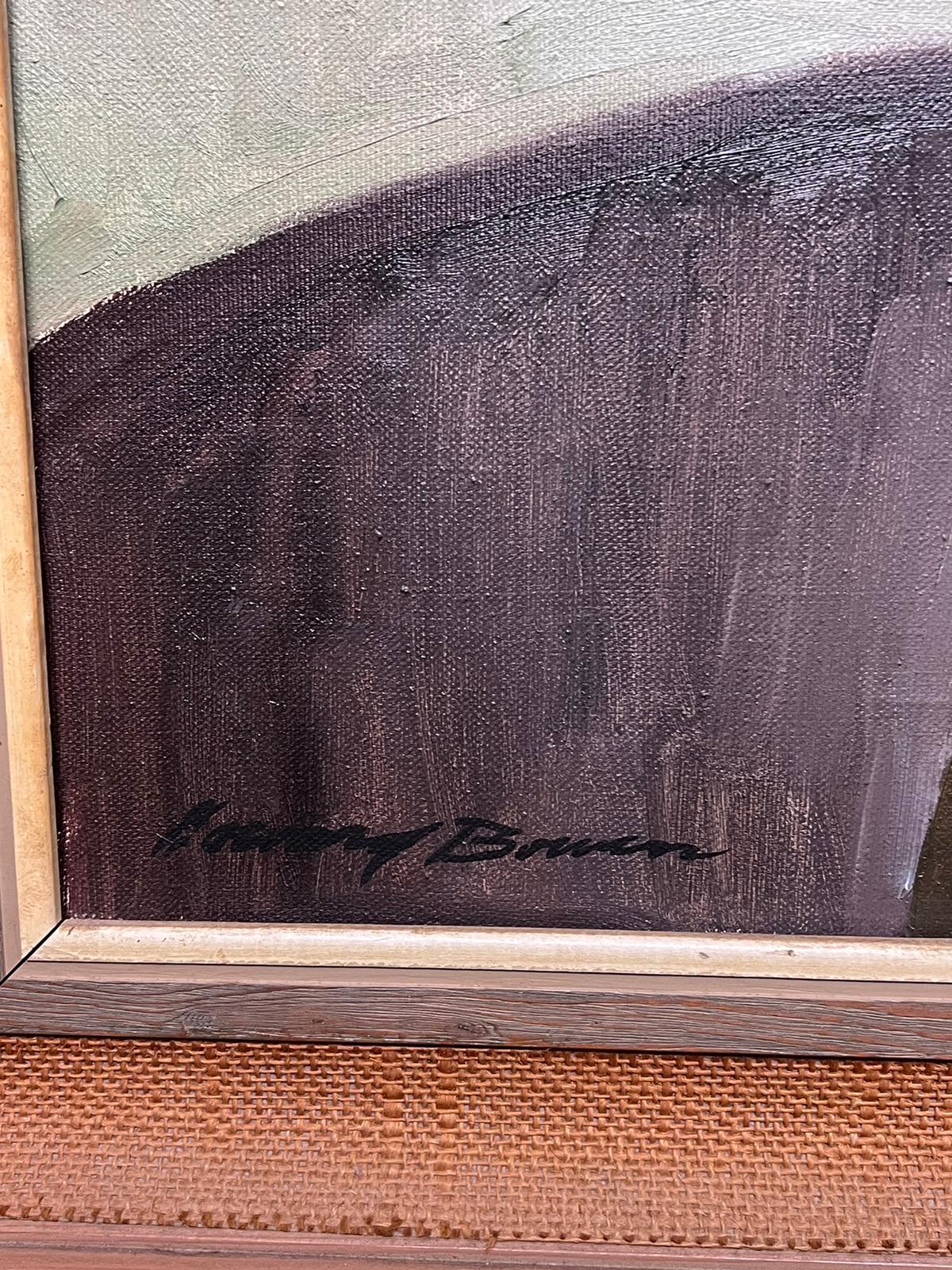 Girasoles en jarrón Años 50 English Impressionist Pintura al óleo sobre lienzo firmada en venta 1