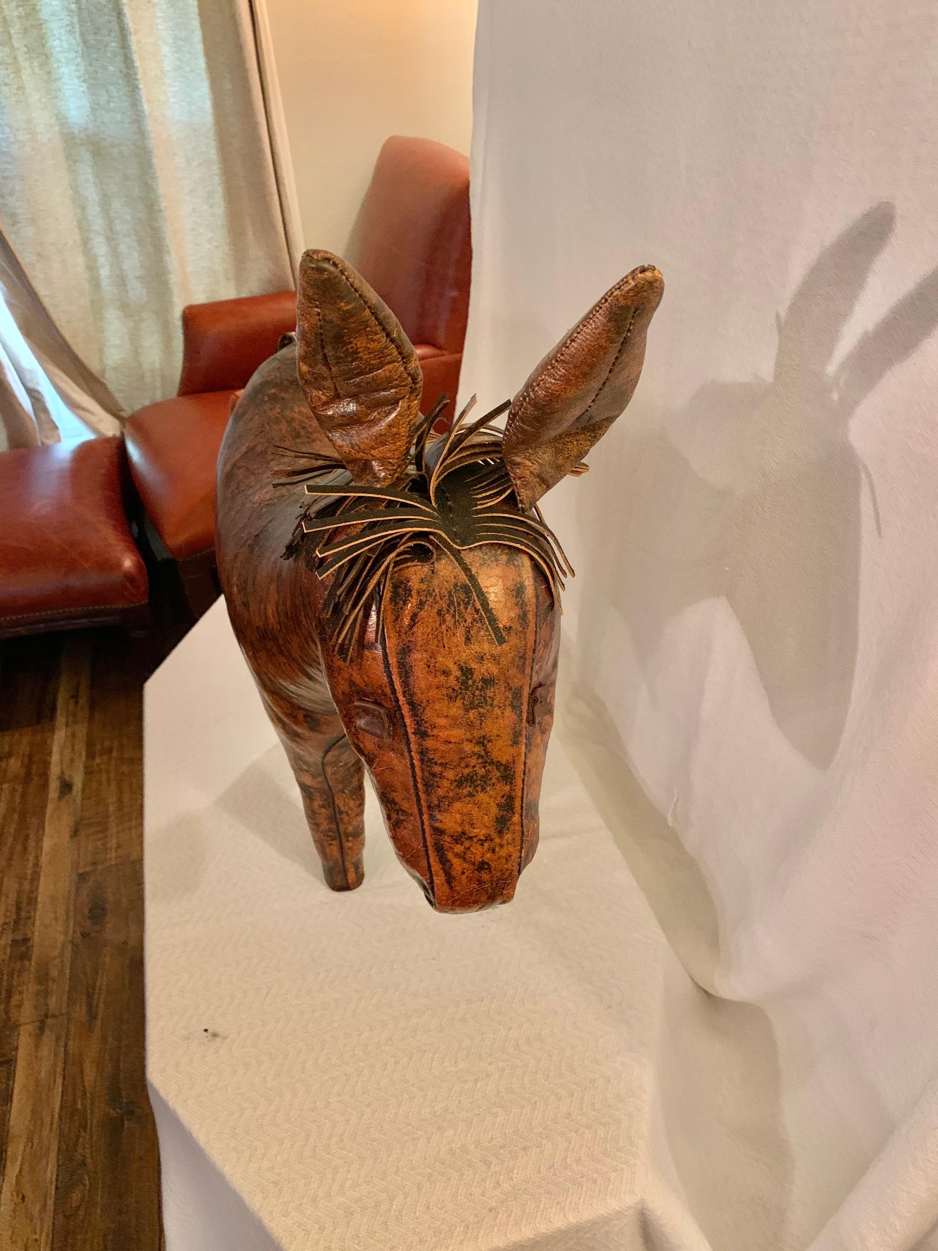 Hand-Crafted Mid 20th Century English Leather Dimitri Omersa Donkey Footstool