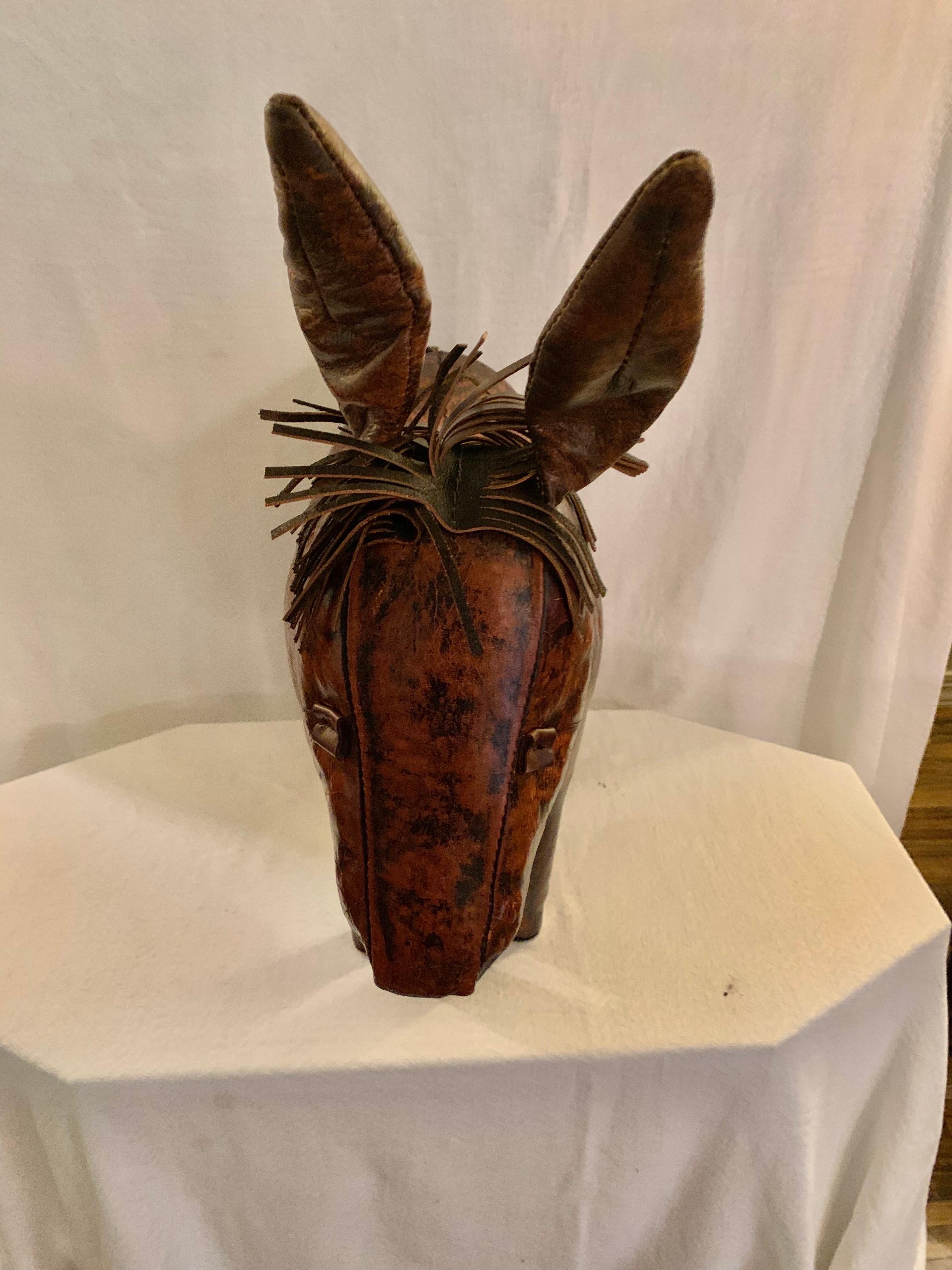 Mid 20th Century English Leather Dimitri Omersa Donkey Footstool In Good Condition In Burton, TX
