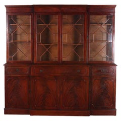 Vintage Mid-20th Century English Mahogany Breakfront Bookcase