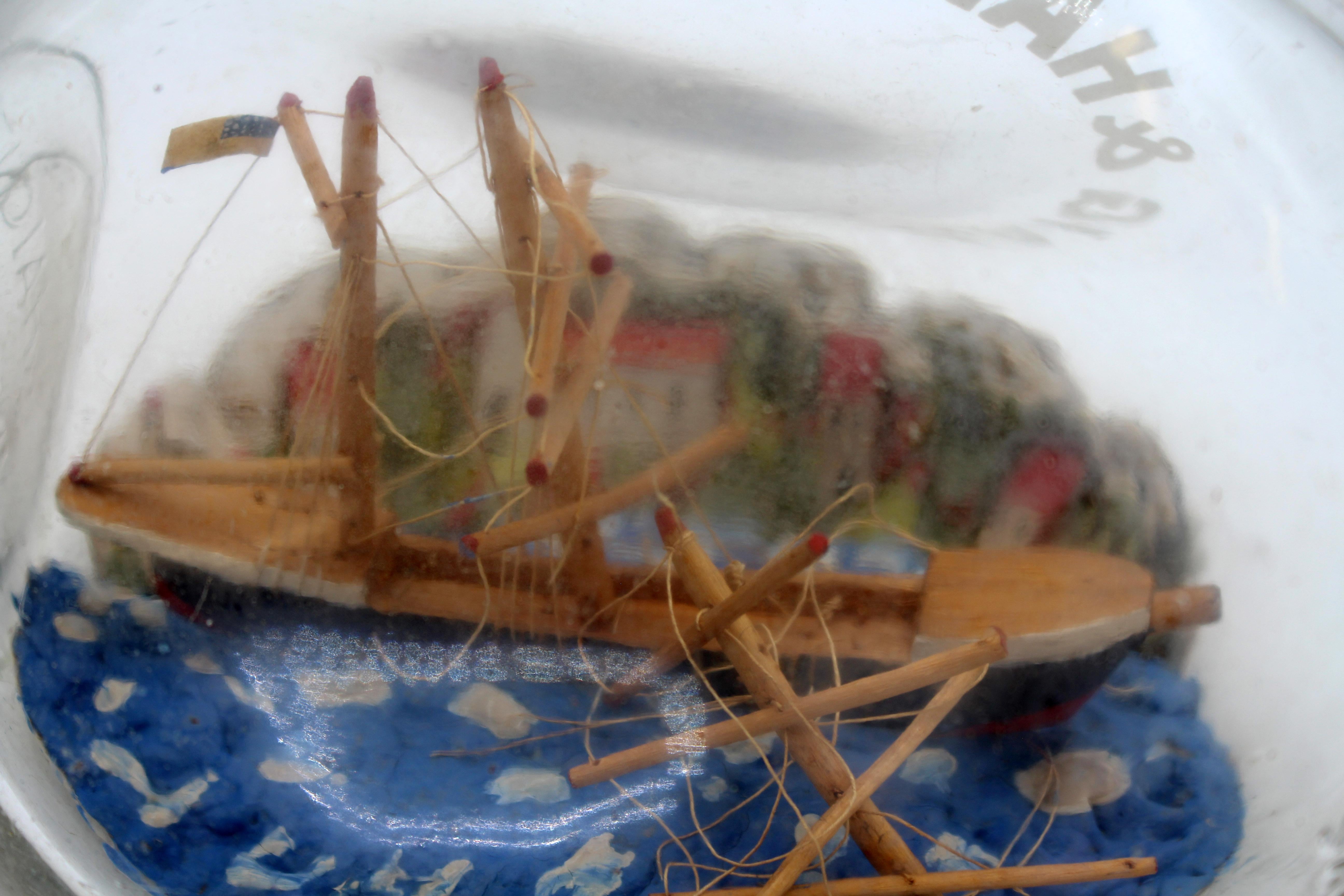Felt Mid-20th Century English Model of a Ship Wreck in a Bottle For Sale