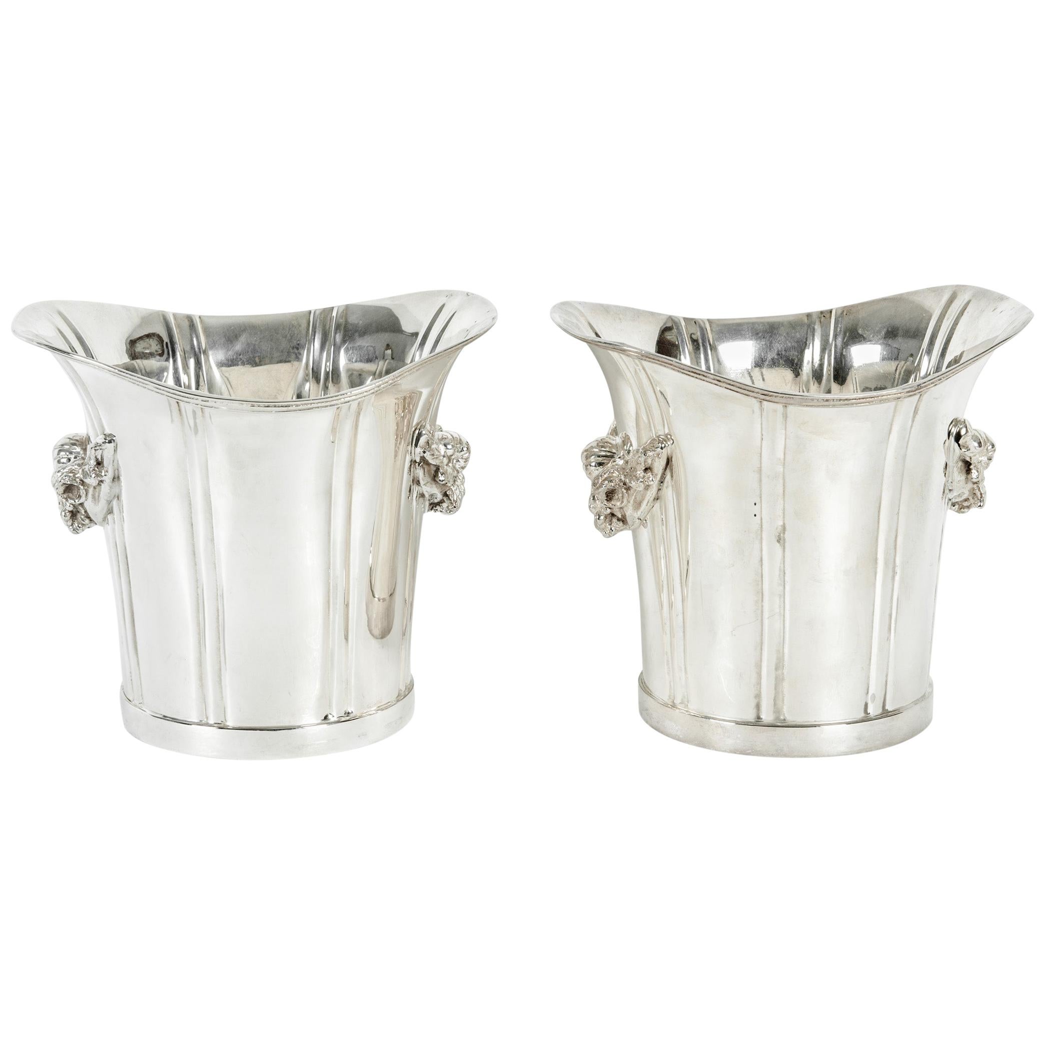 Mid-20th Century English Pair Silver Plated Ice Bucket or Wine Cooler