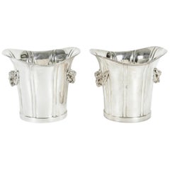 Mid-20th Century English Pair Silver Plated Ice Bucket or Wine Cooler