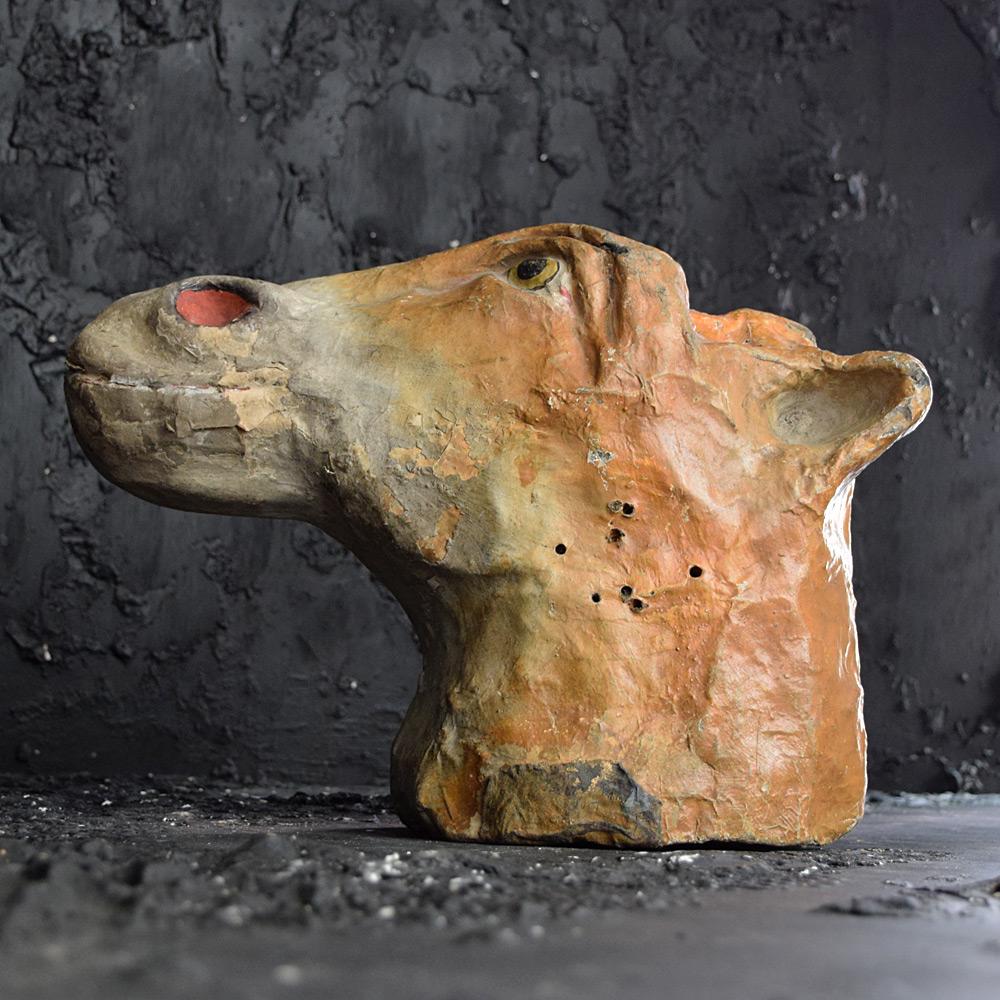 Hand-Crafted Mid-20th Century English Papier Mache Giraffe Puppet Head For Sale