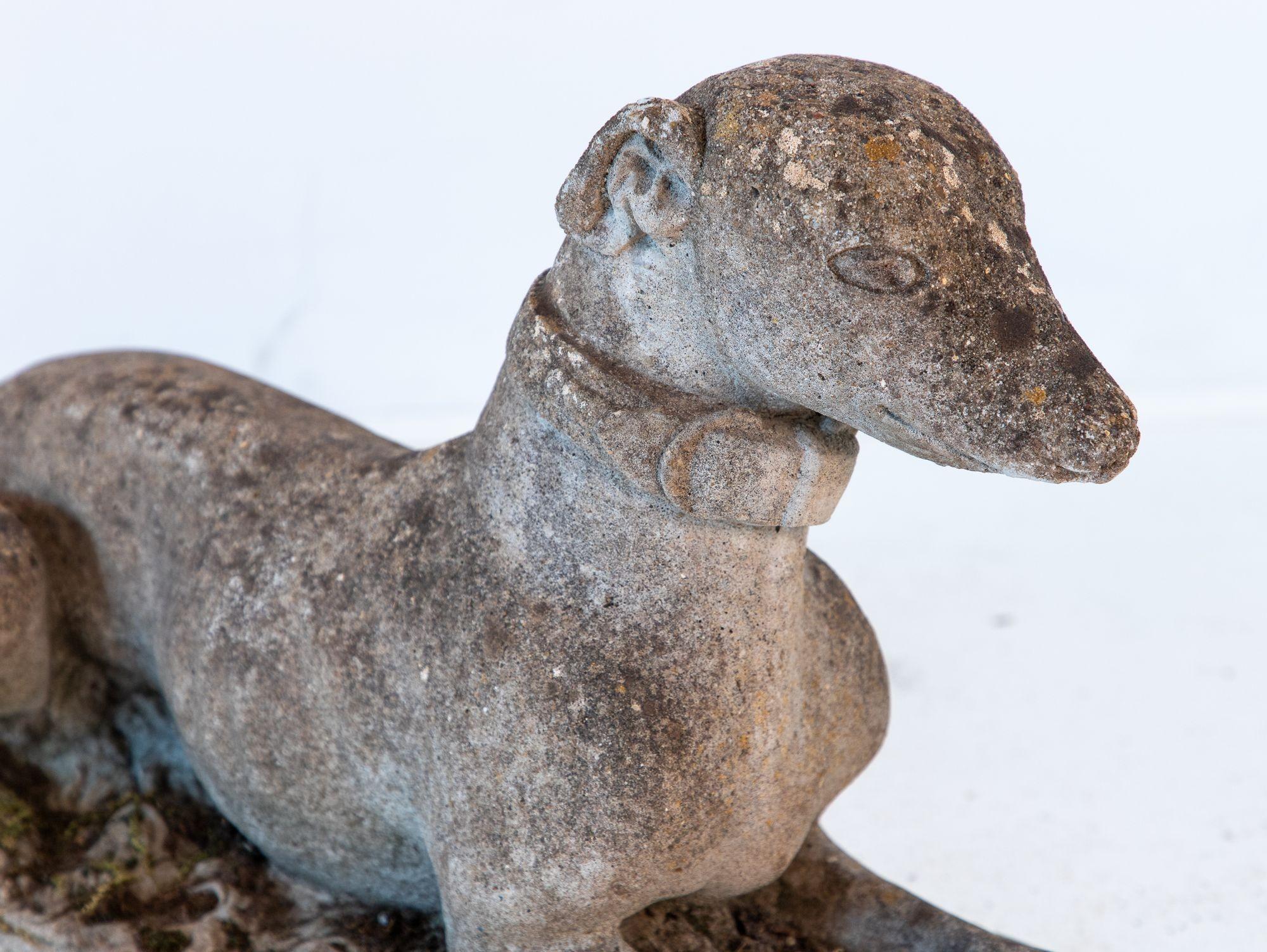 Anglais Mid 20th Century English Reconstituted Stone Whippet or Greyhound Dog en vente