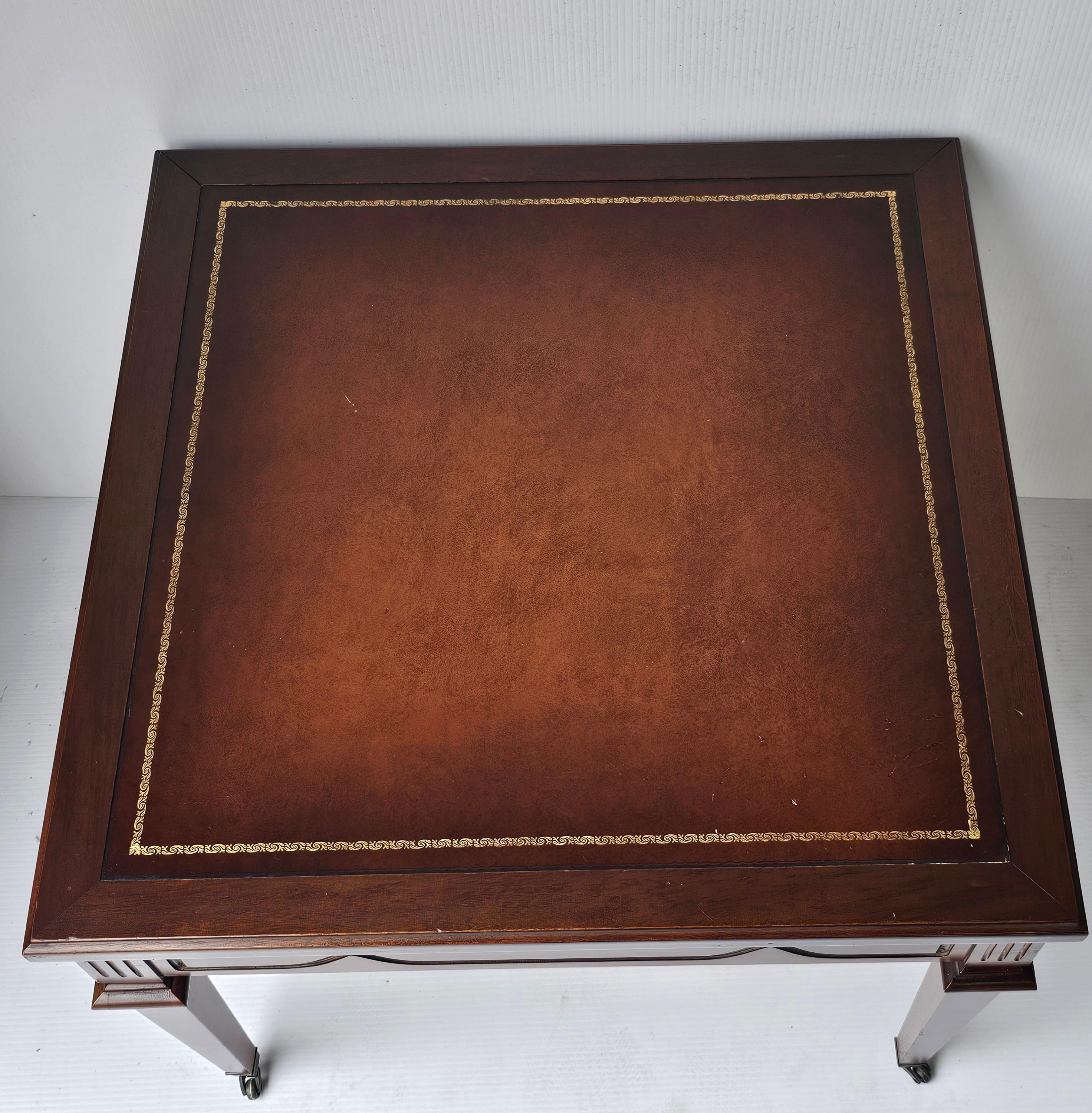 American Mid-20th Century English Regency Mahogany and Tooled Leather Side Table For Sale