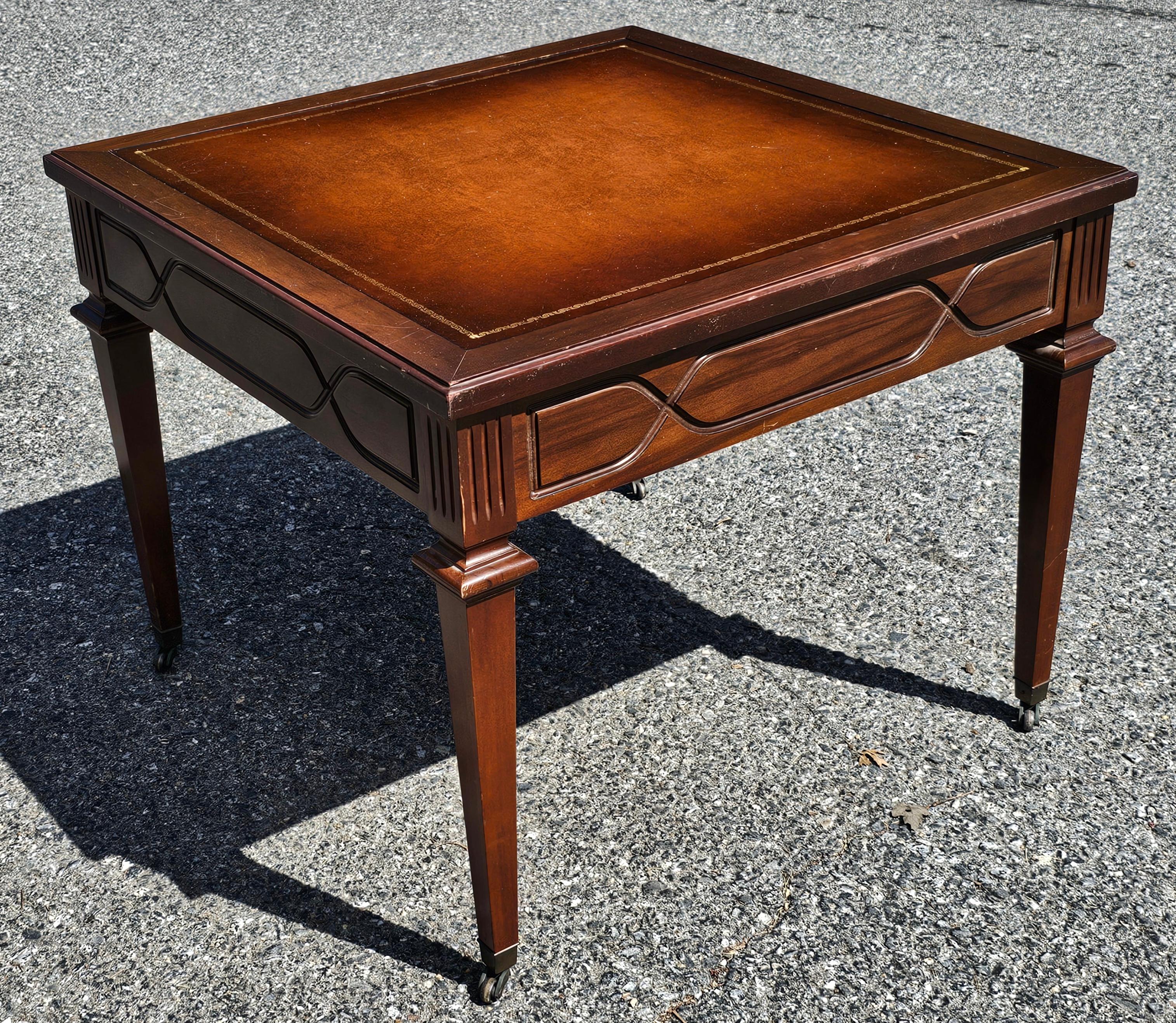 Mid-20th Century English Regency Mahogany and Tooled Leather Side Table In Good Condition For Sale In Germantown, MD