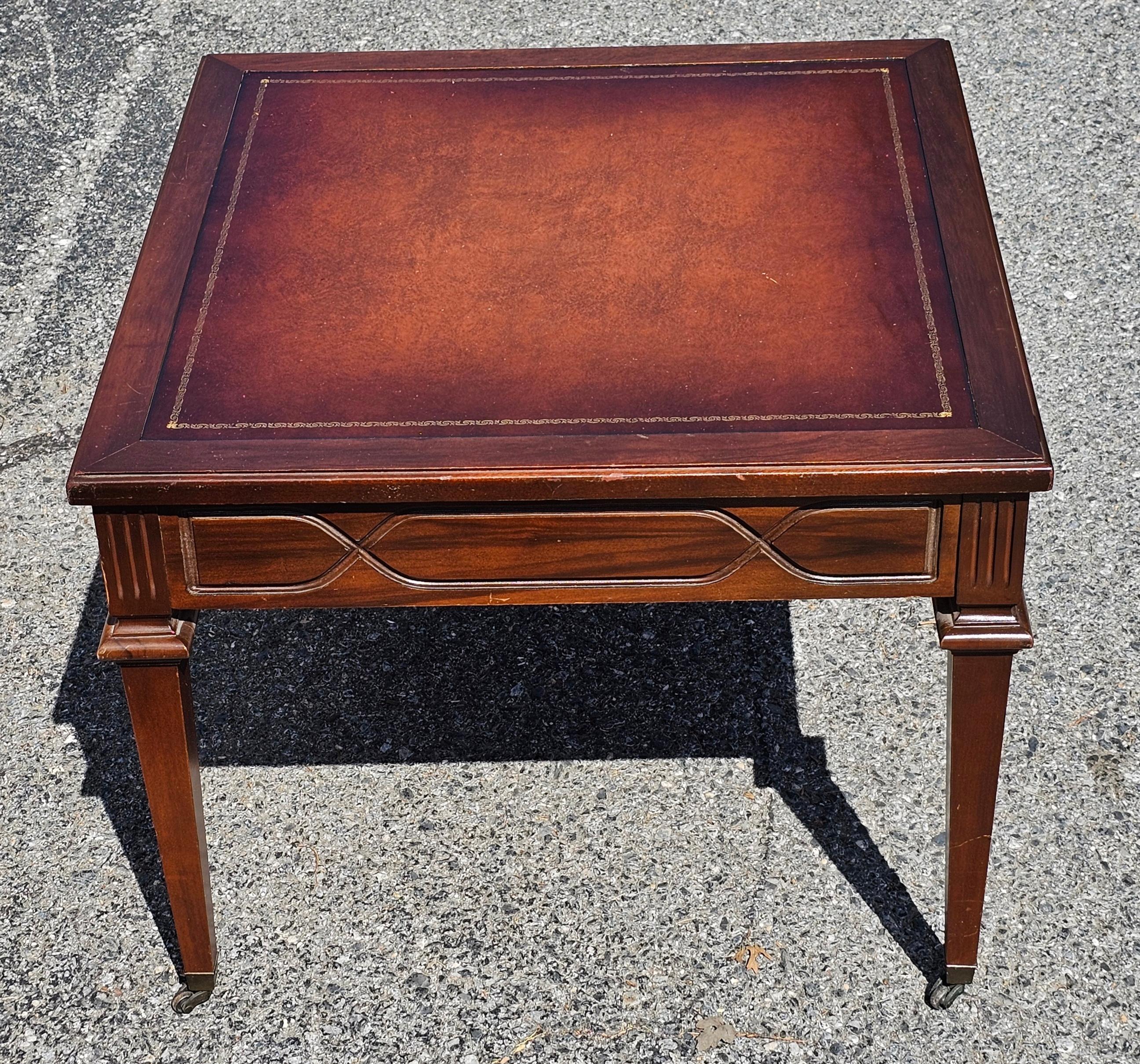 Mid-20th Century English Regency Mahogany and Tooled Leather Side Table For Sale 1