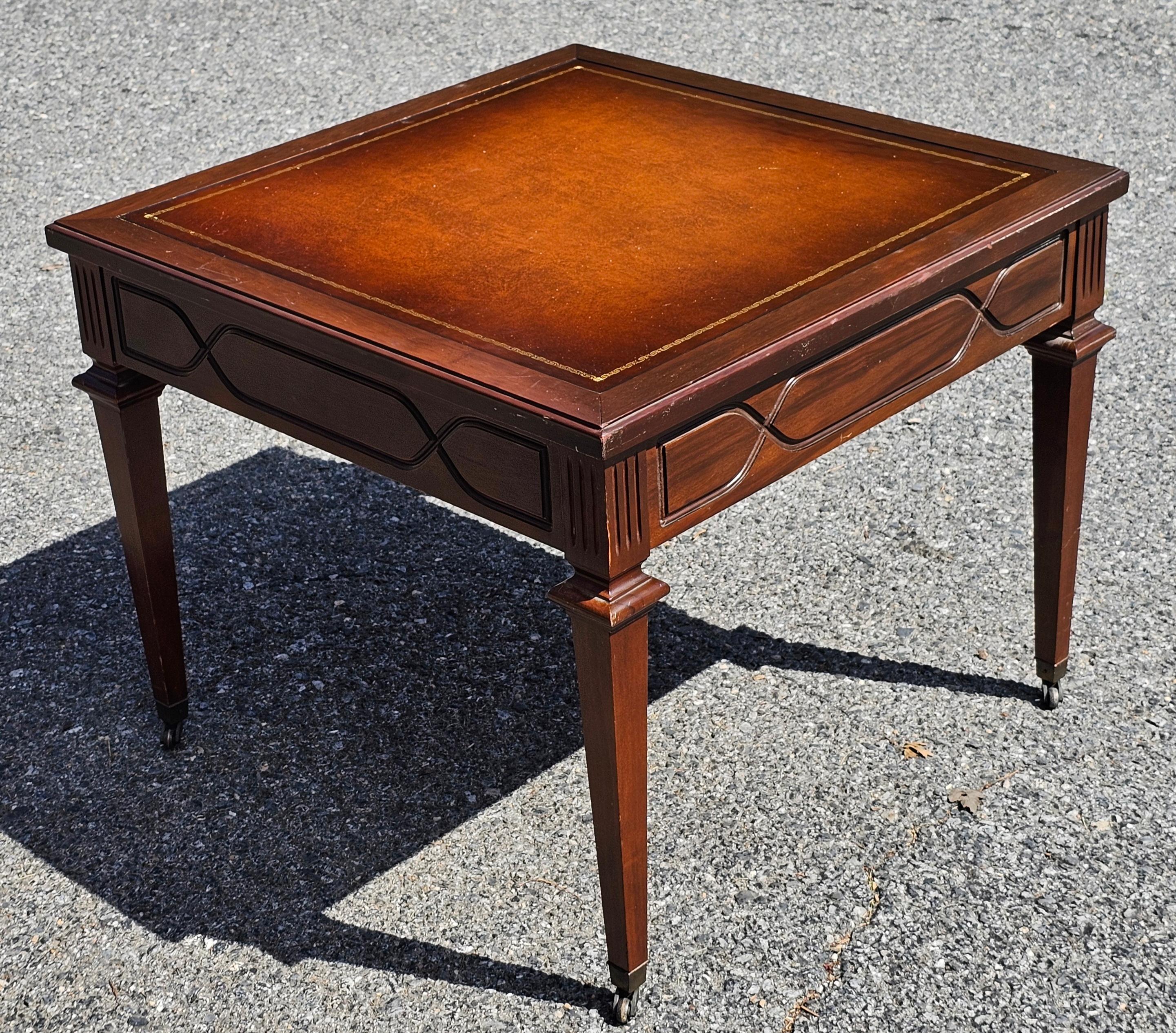 Mid-20th Century English Regency Mahogany and Tooled Leather Side Table For Sale 2