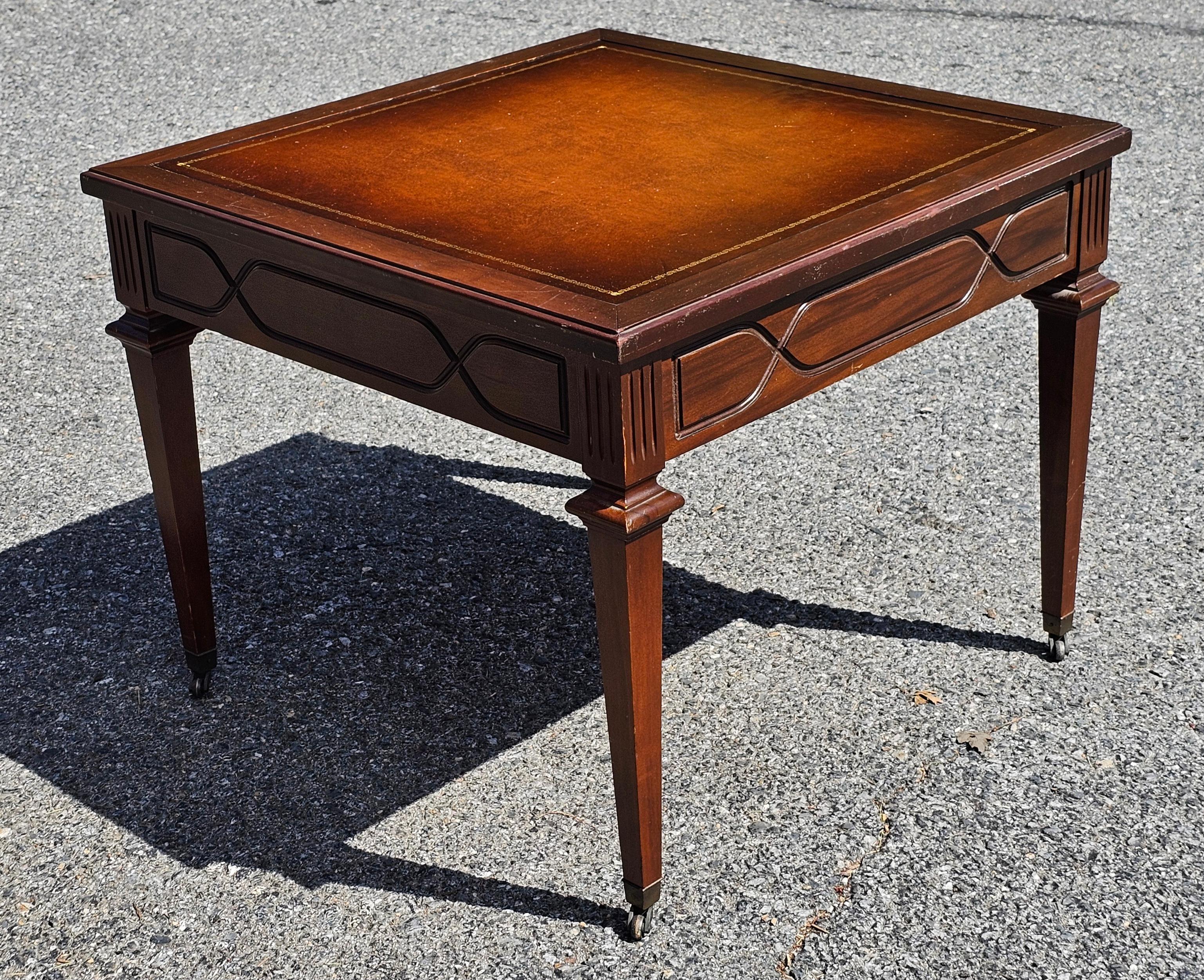 Mid-20th Century English Regency Mahogany and Tooled Leather Side Table For Sale 3