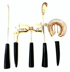 English Regent Sheffield 24-Karat Gold Plate and Lucite Bar Tool Set of 5