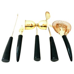 Vintage English Regent Sheffield 24-Karat Gold Plate and Lucite Bar Tool Set of 5