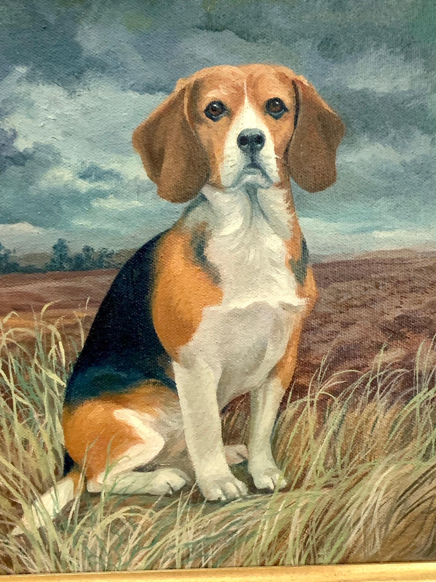Ritratto di un cucciolo di Beagle della English School del XX secolo - Painting di Mid 20th Century English School