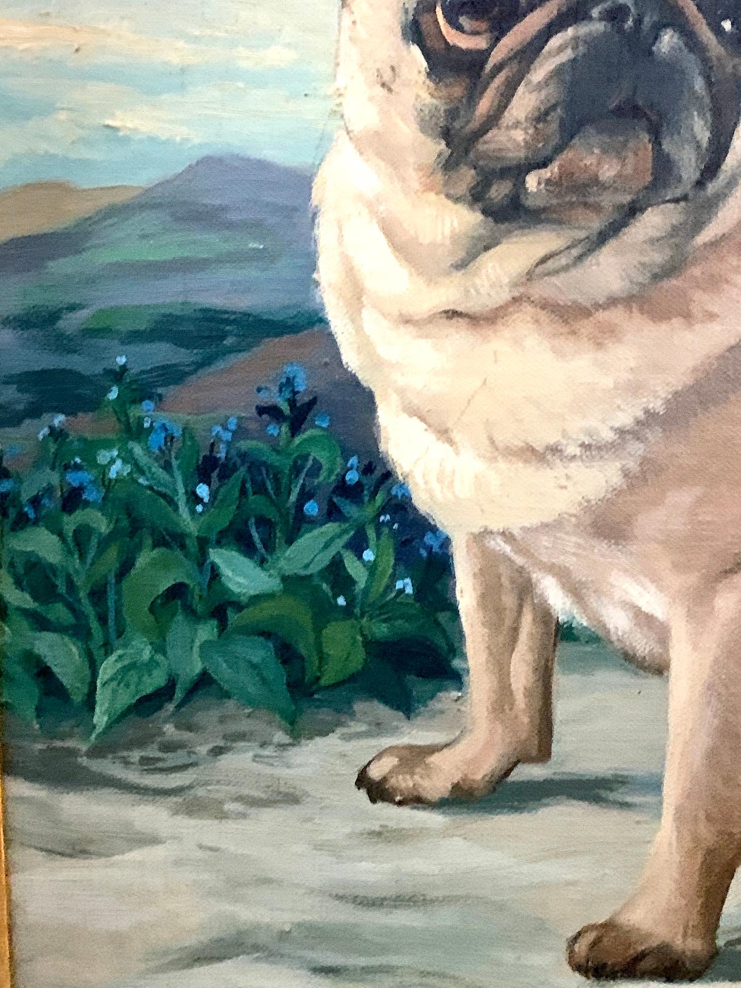 20th Century English School portrait of a Pug Puppy - Contemporary Painting by Mid 20th Century English School