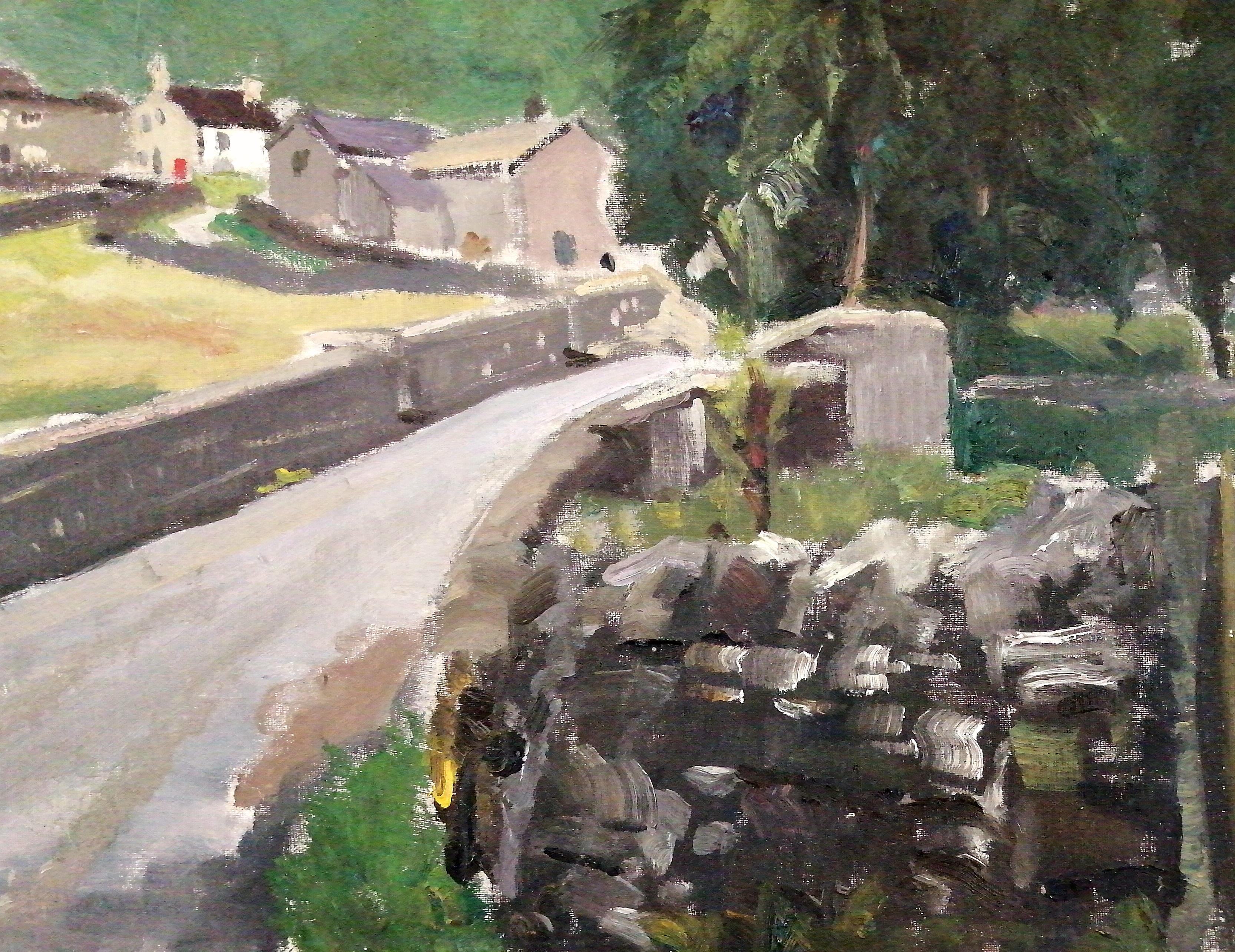 Paisaje campestre - Pintura al óleo impresionista de mediados del siglo XX sobre colinas inglesas en venta 1
