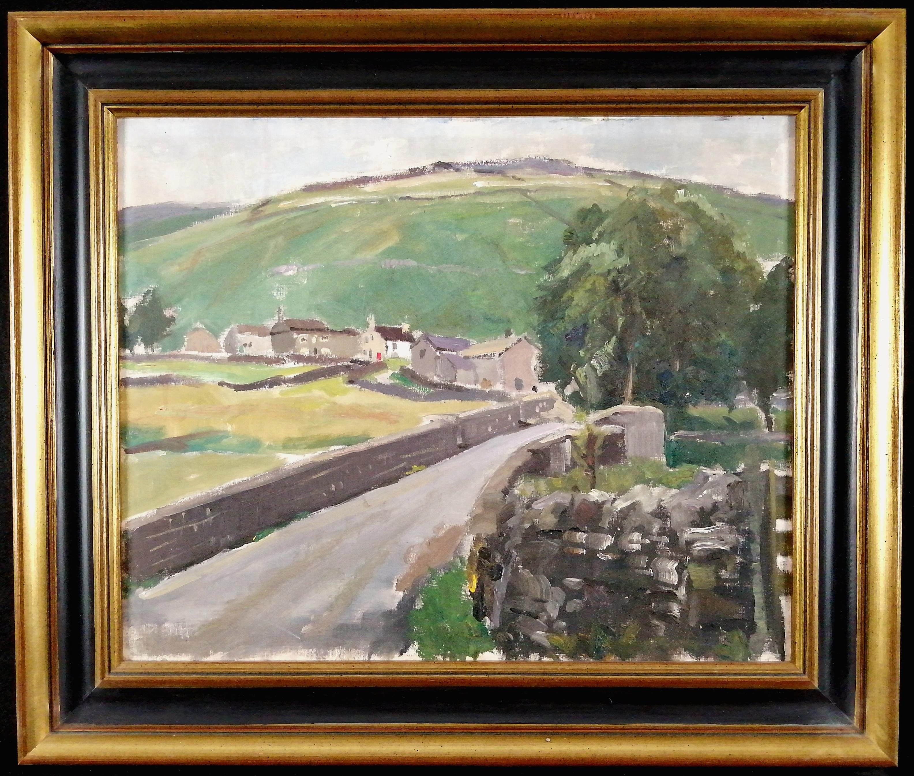 Landscape Painting de Mid 20th Century English School - Paisaje campestre - Pintura al óleo impresionista de mediados del siglo XX sobre colinas inglesas