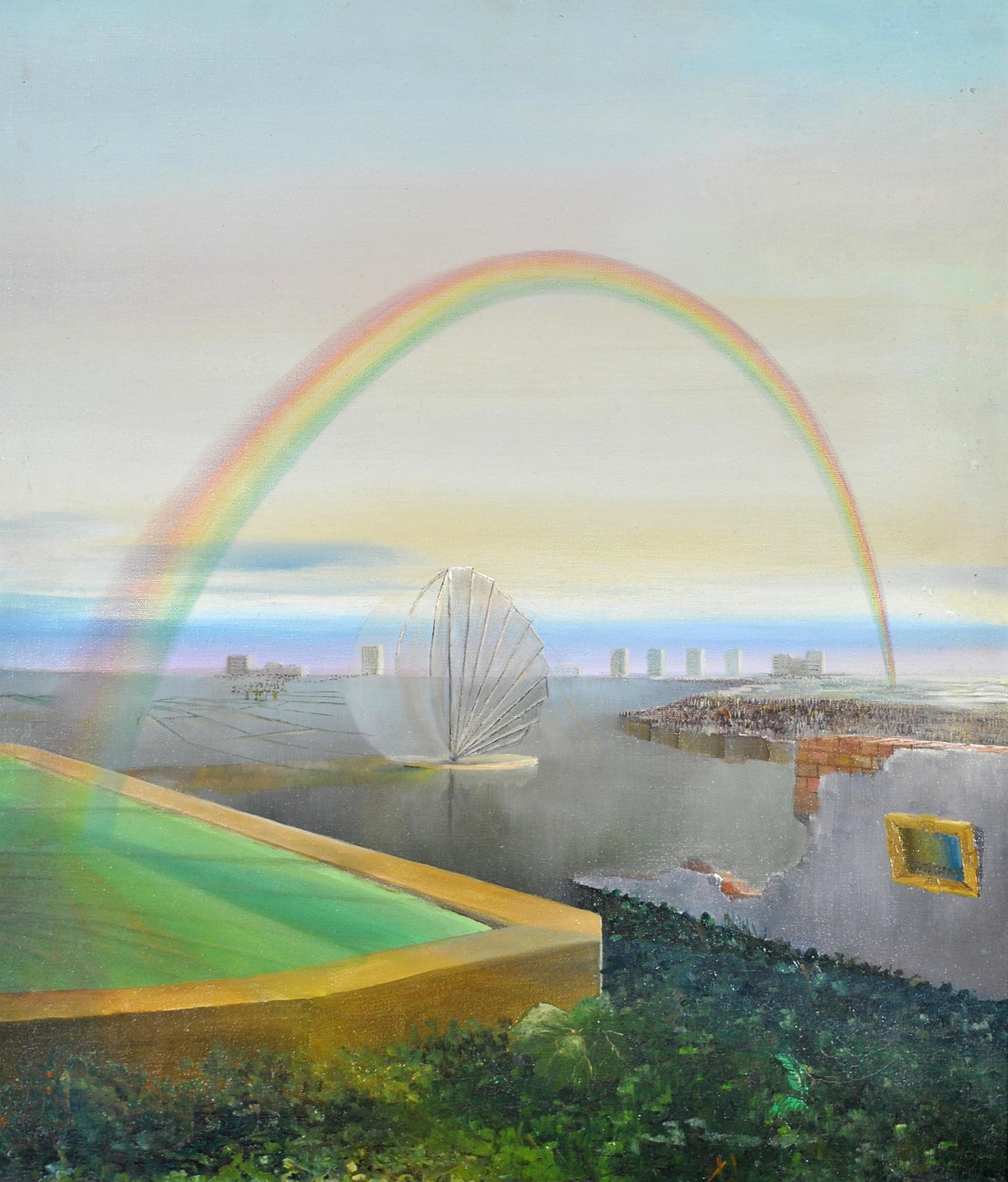 Paysage surréaliste anglais du milieu du 20e siècle, peinture à l'huile sur toile - Painting de Mid 20th Century English School