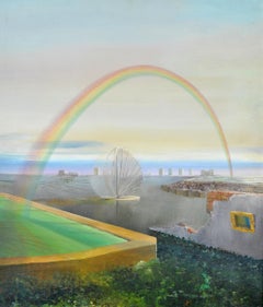 Surreale Landschaft - Englisches surrealistisches Gemälde, Öl auf Leinwand, Mitte des 20. Jahrhunderts