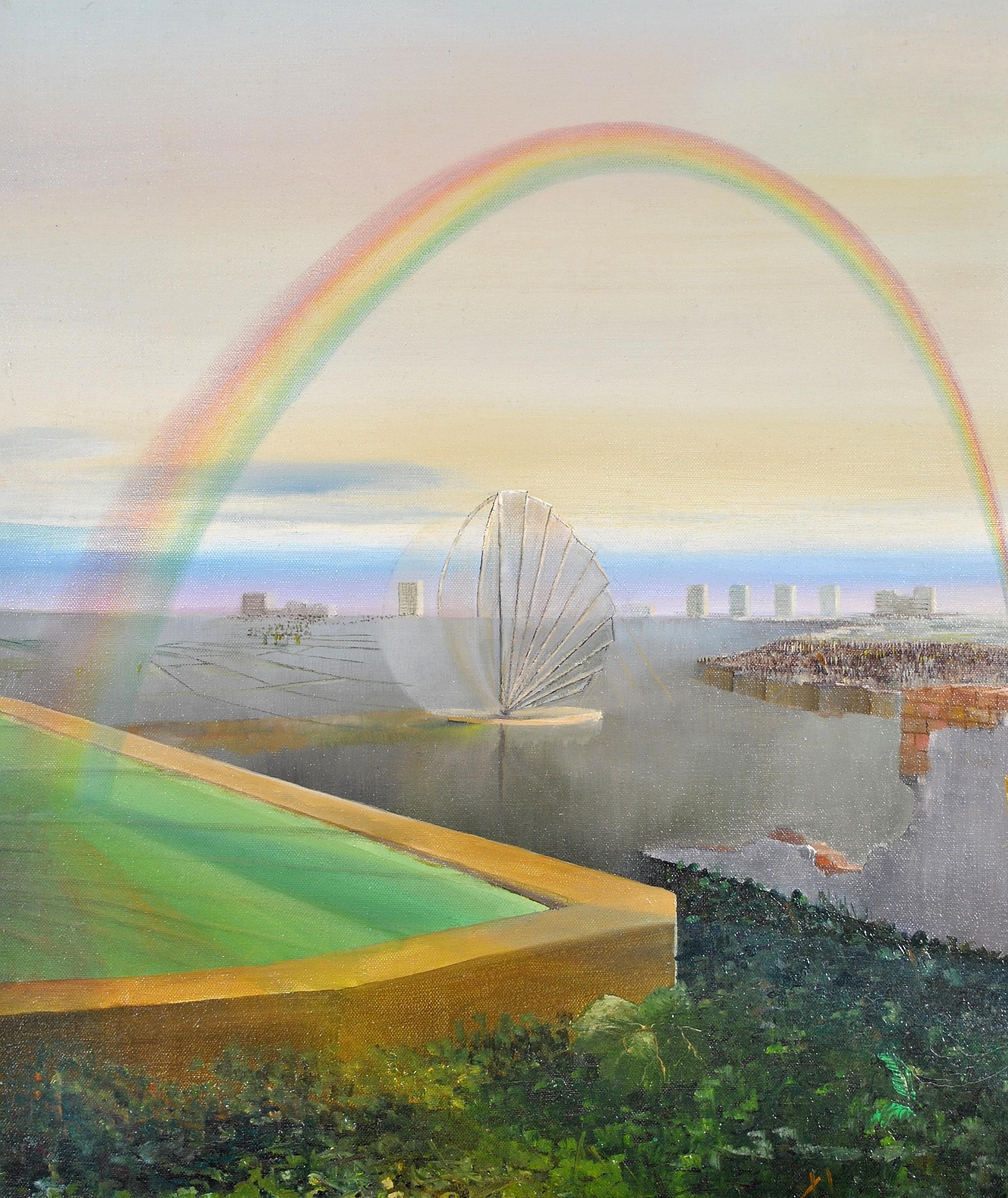 Paysage surréaliste anglais du milieu du 20e siècle, peinture à l'huile sur toile - Surréalisme Painting par Mid 20th Century English School