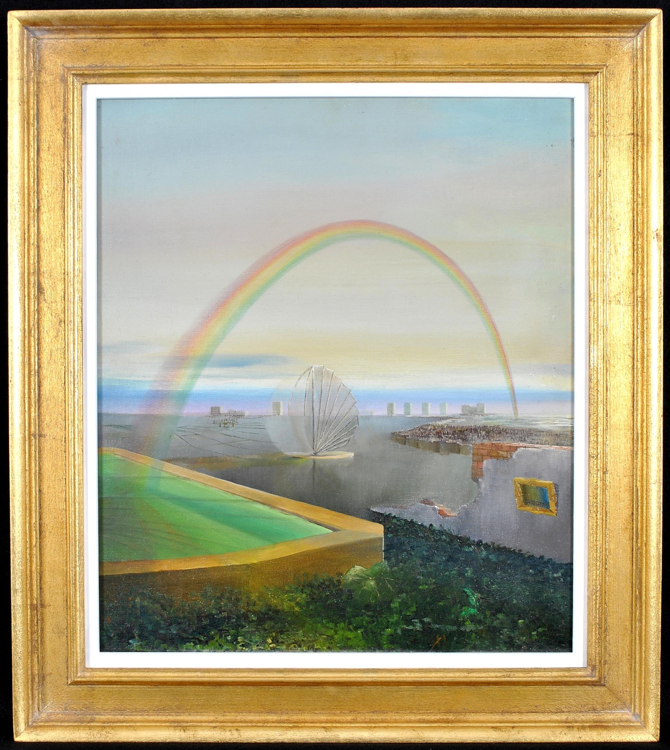 Paysage surréaliste anglais du milieu du 20e siècle, peinture à l'huile sur toile en vente 2