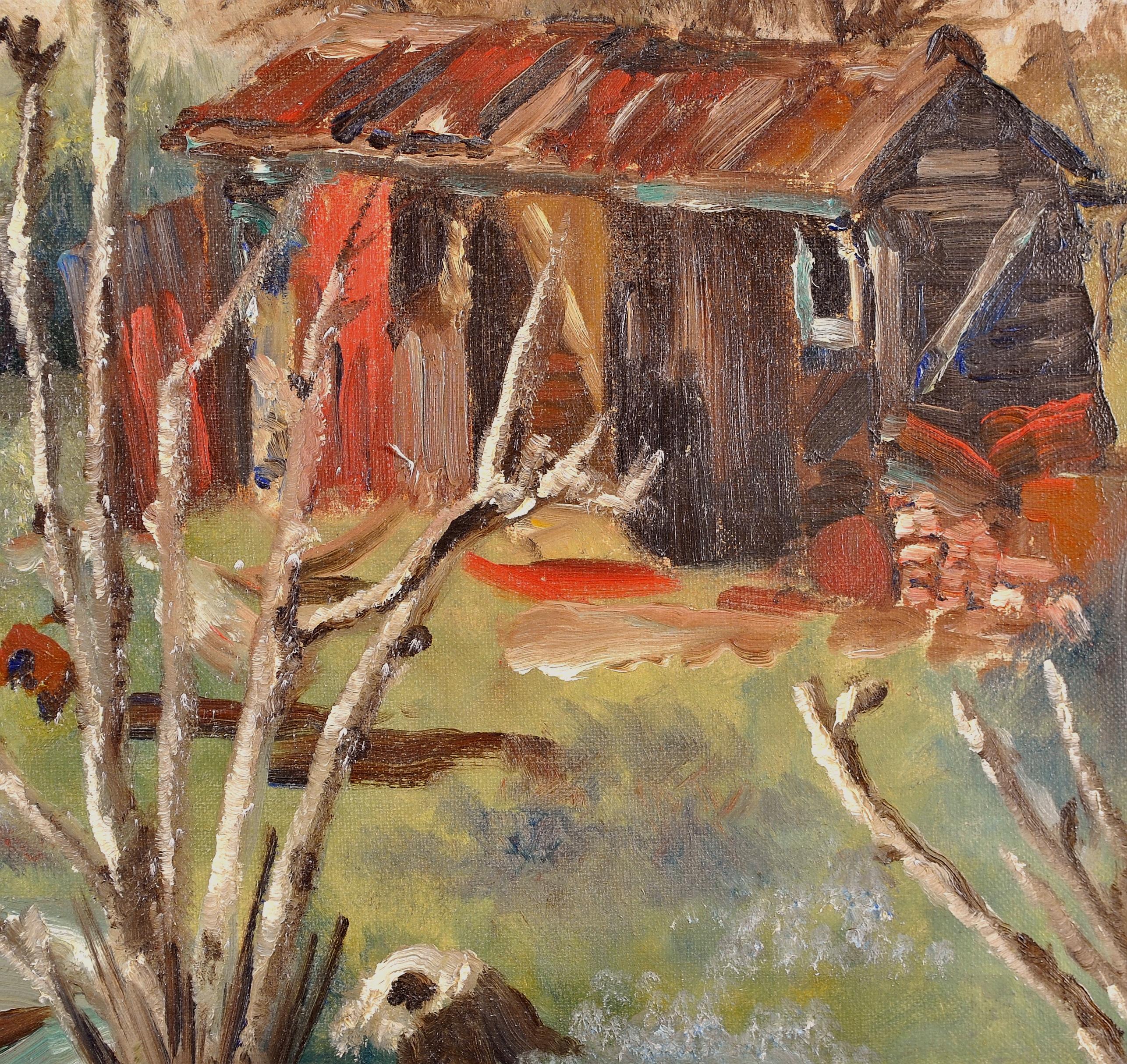 The Garden Shed - Mid 20th Century Modern British Figurative Landscape Painting For Sale 2