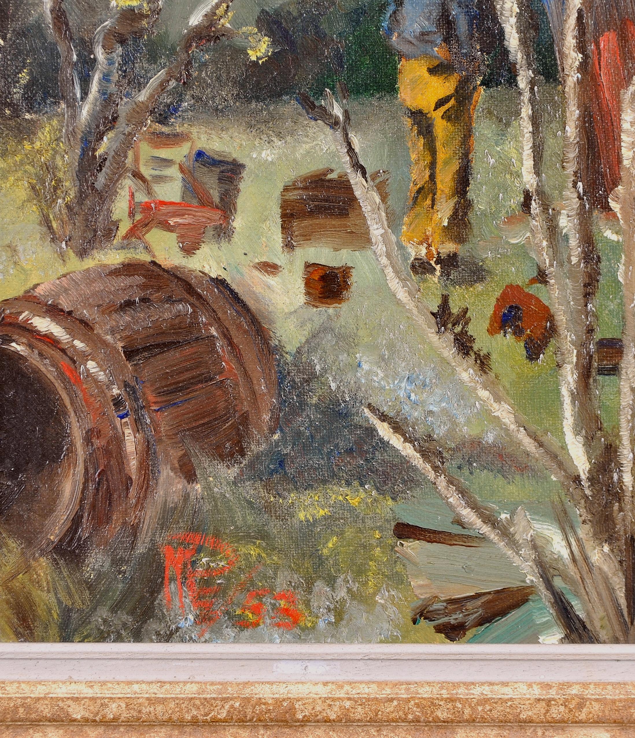 The Garden Shed - Mid 20th Century Modern British Figurative Landscape Painting For Sale 4