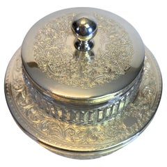 English Silver Plate & Cut Crystal Caviar Service Bowl, Regency Style