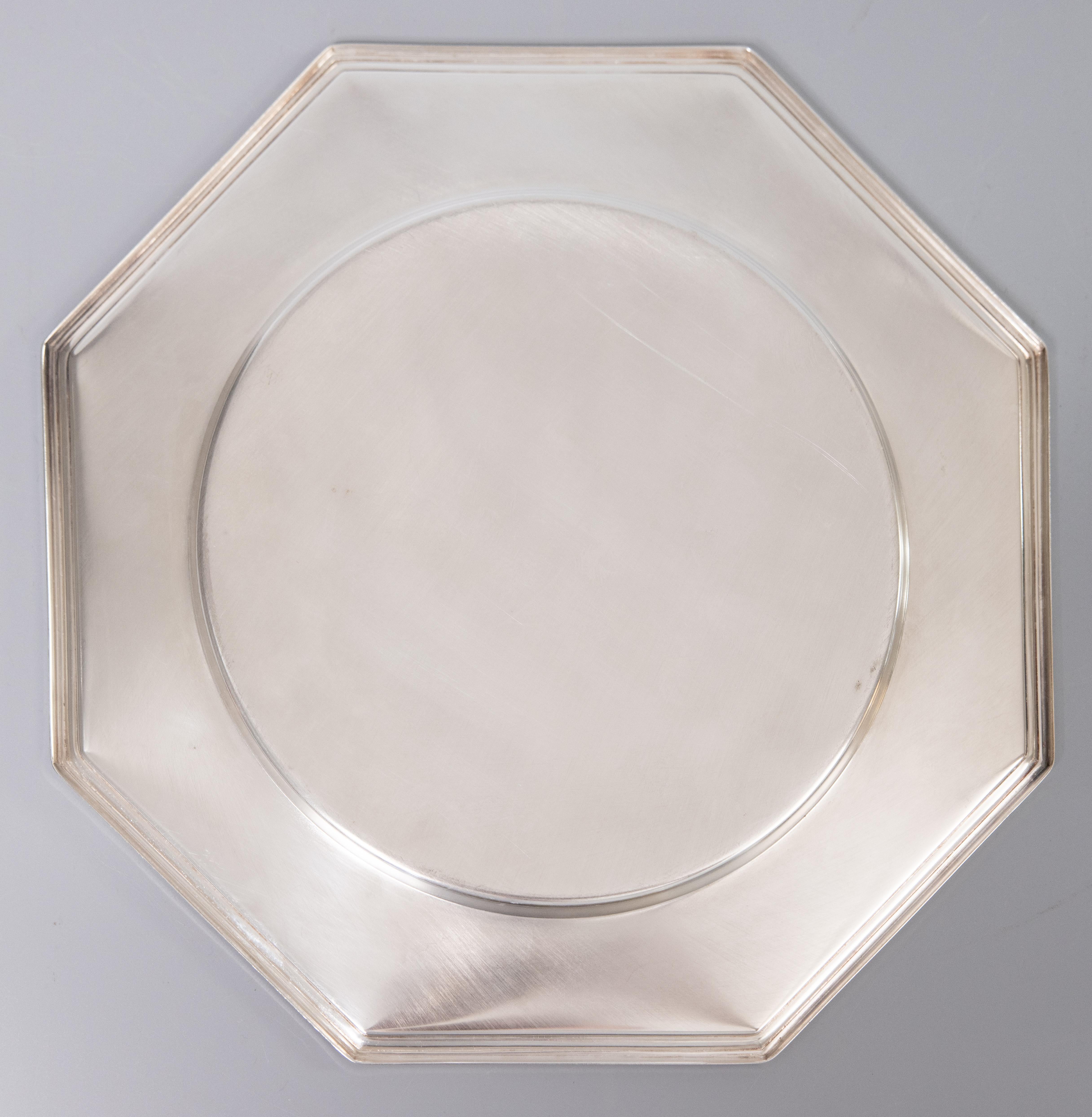 Mitte des 20. Jahrhunderts Englisch Silber Platte achteckige Barware Drinks Tablett (Versilberung) im Angebot