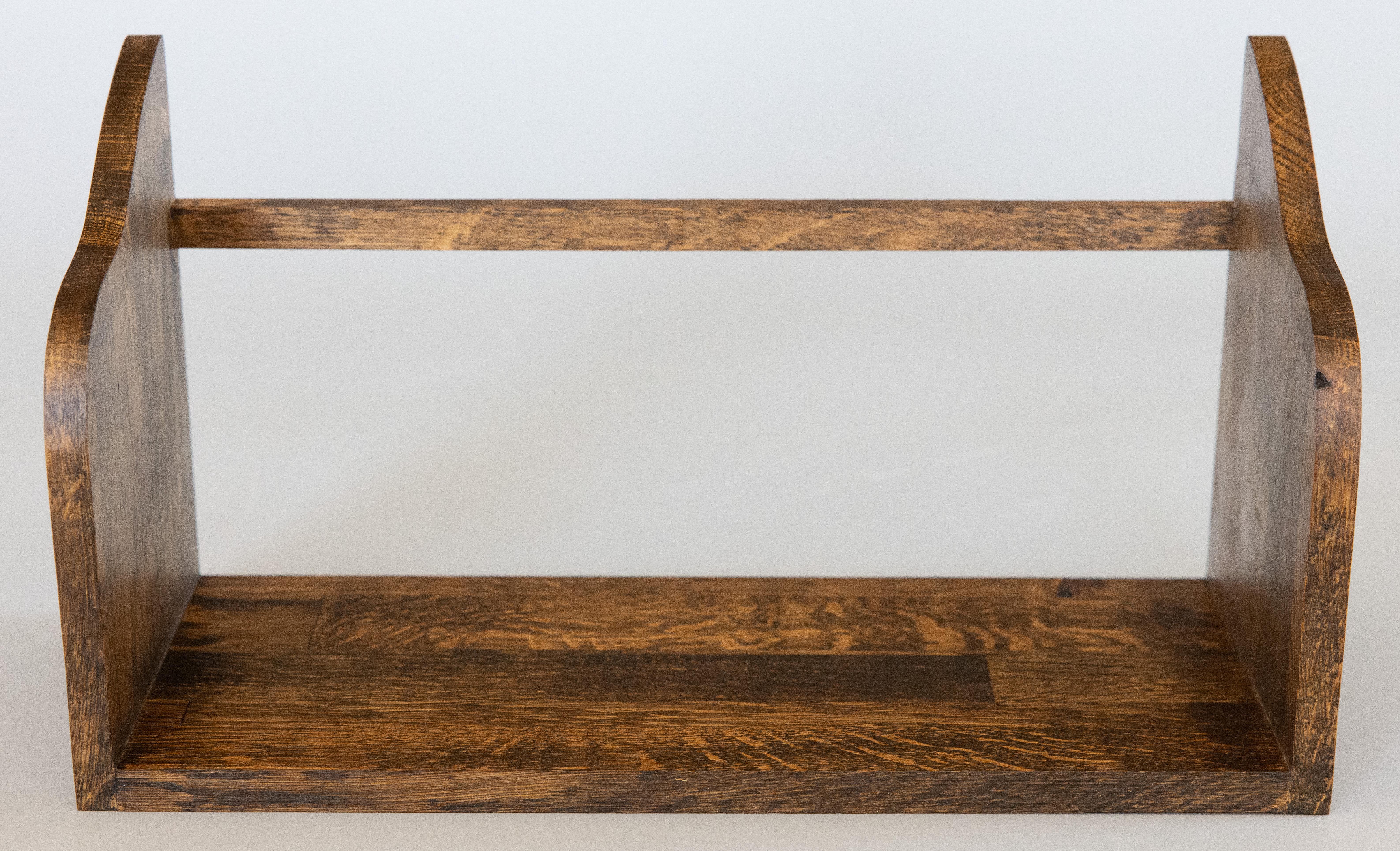 Mid-Century Modern Mid-20th Century English Tiger Oak Table Top Book Trough Rack Stand For Sale