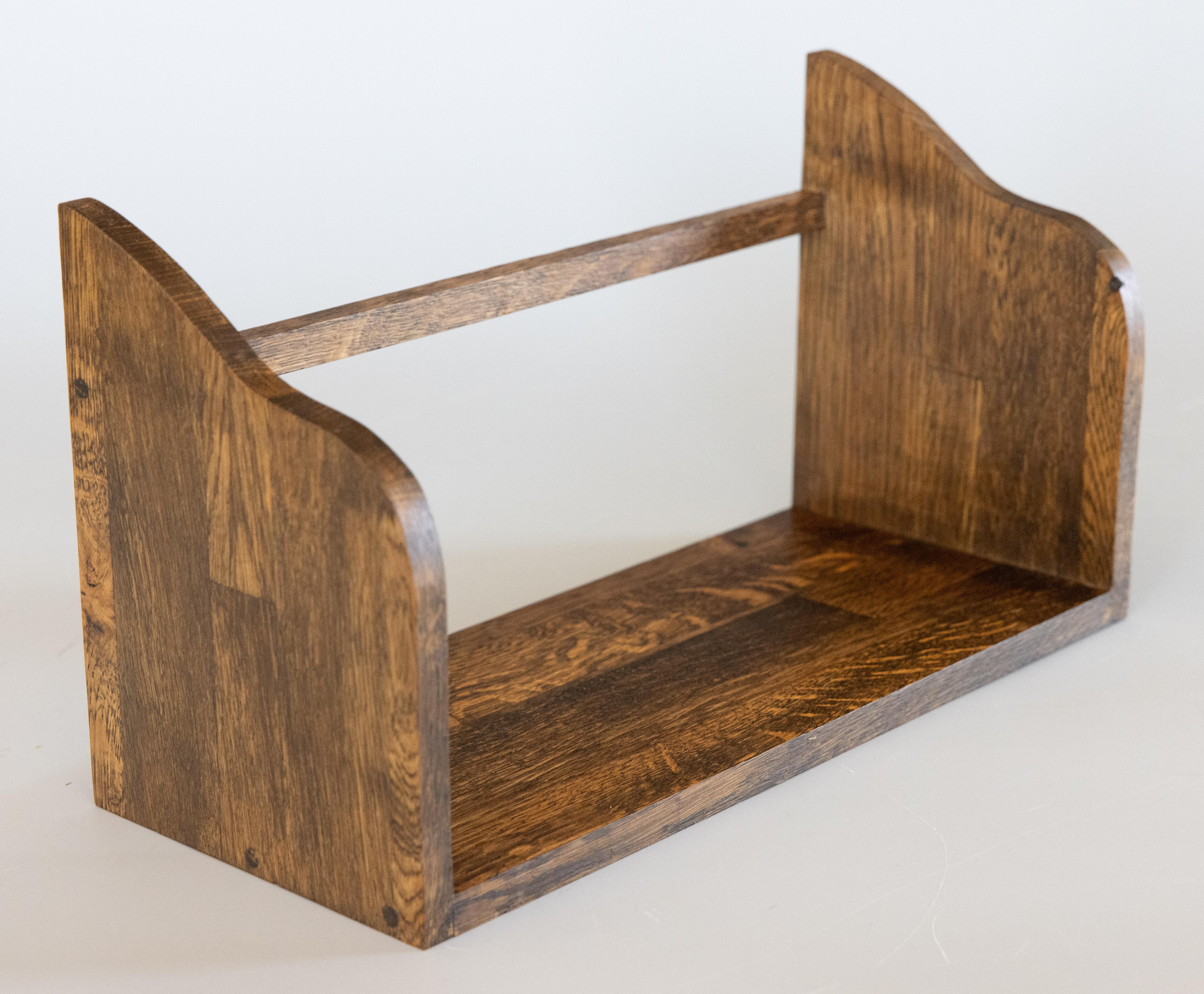 Mid-20th Century English Tiger Oak Table Top Book Trough Rack Stand For Sale 4