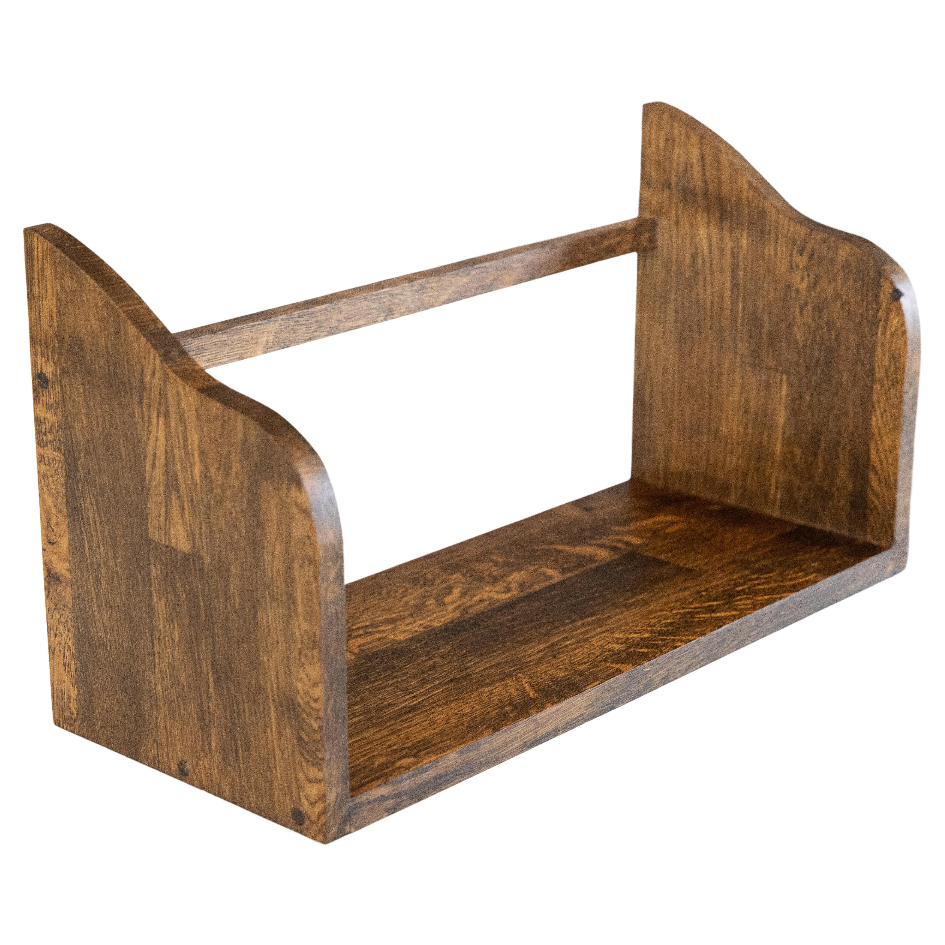 Mid-20th Century English Tiger Oak Table Top Book Trough Rack Stand For Sale