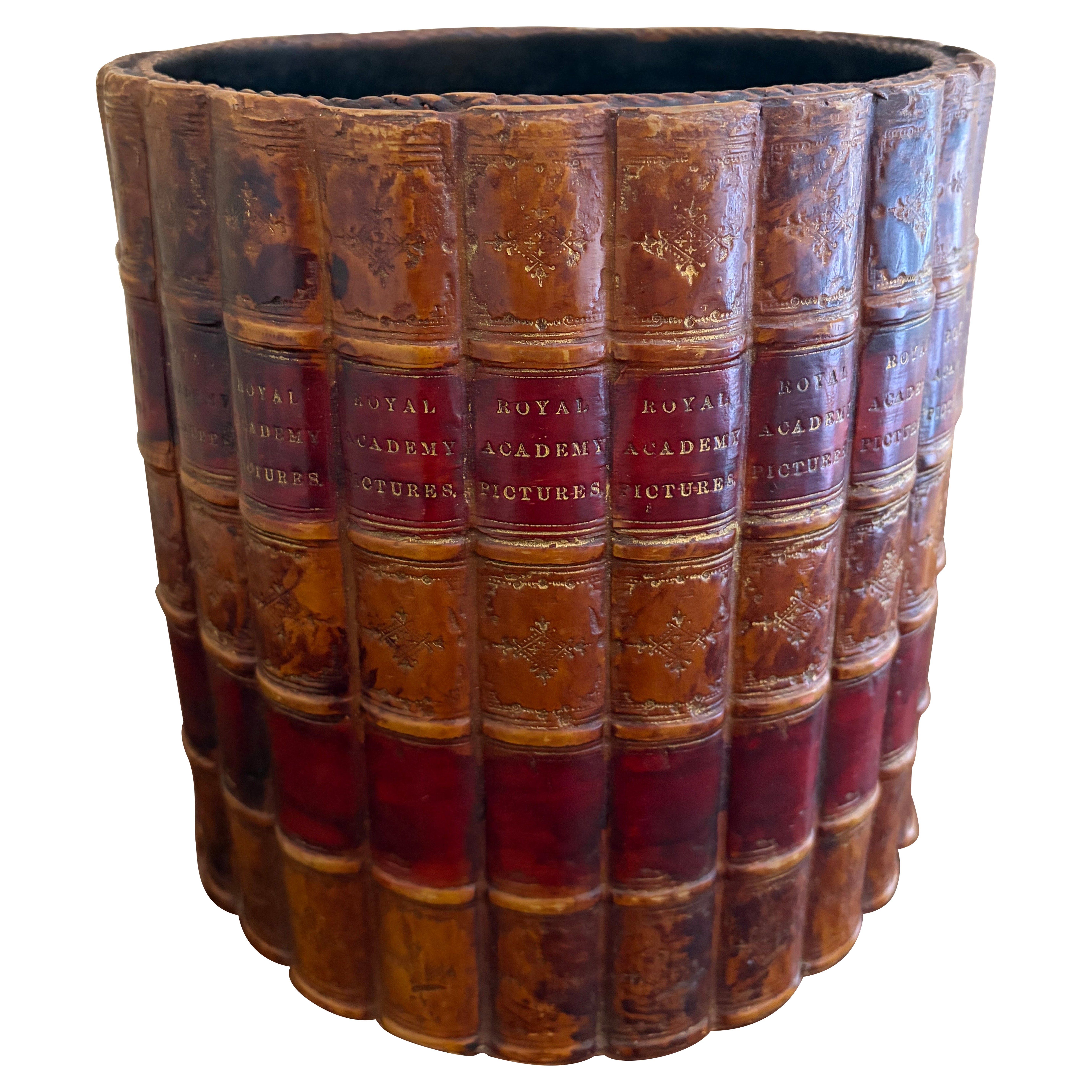 Mid-20th Century English Trompe L
Oeil Leather Book Waste Basket