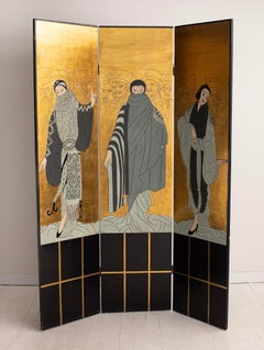 Mid 20th Century Erté Style 3 Panel Room Divider Folding Screen
