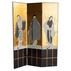 Mid 20th Century Erté Style 3 Panel Room Divider Folding Screen