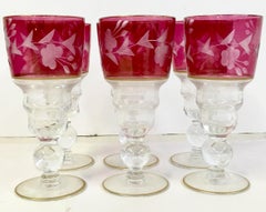 Etched Crystal and 22-Karat Gold Cranberry Cordial Glasses Set of 6