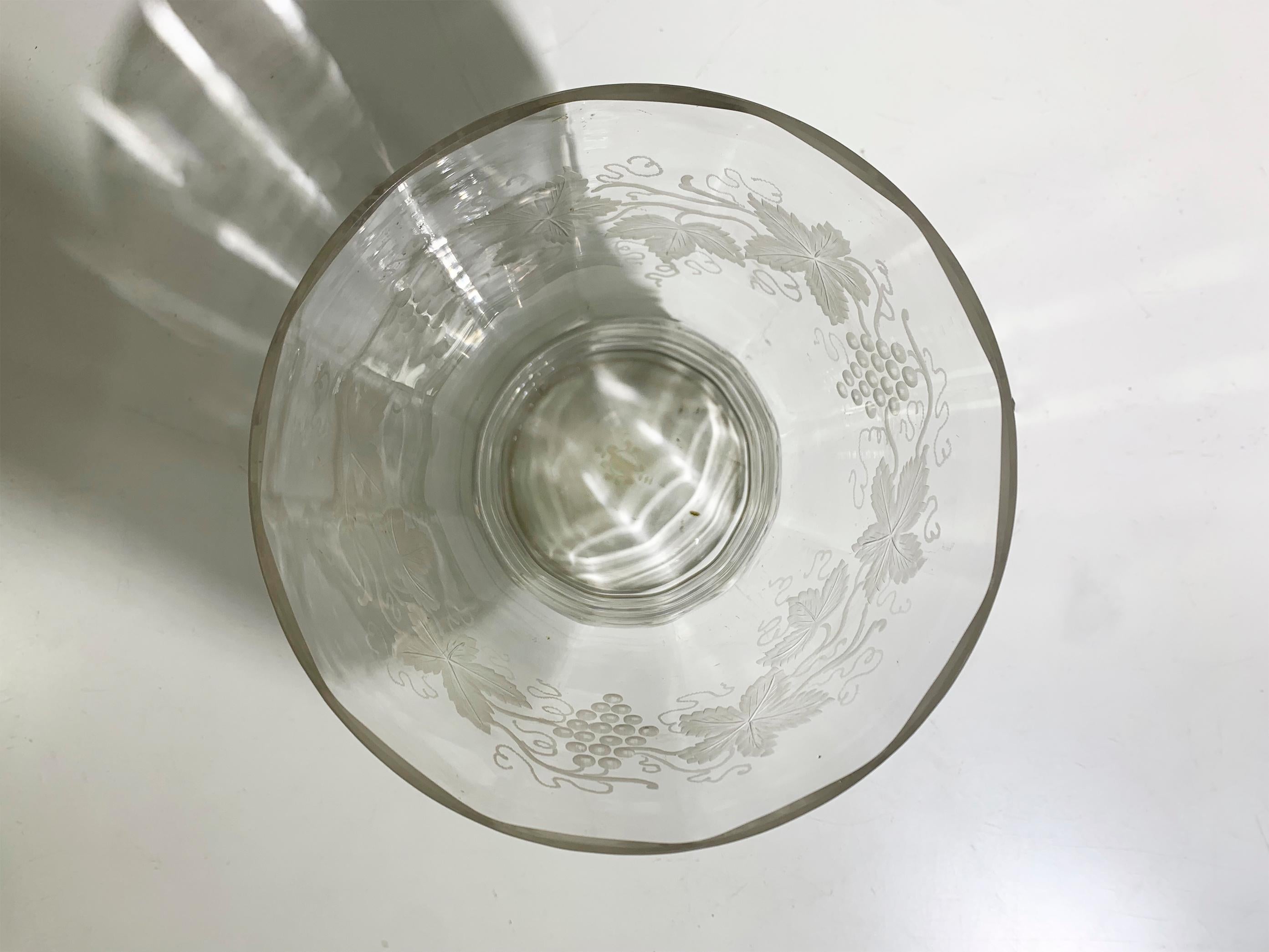 French Mid 20th Century Etched Crystal Glass Vase  For Sale