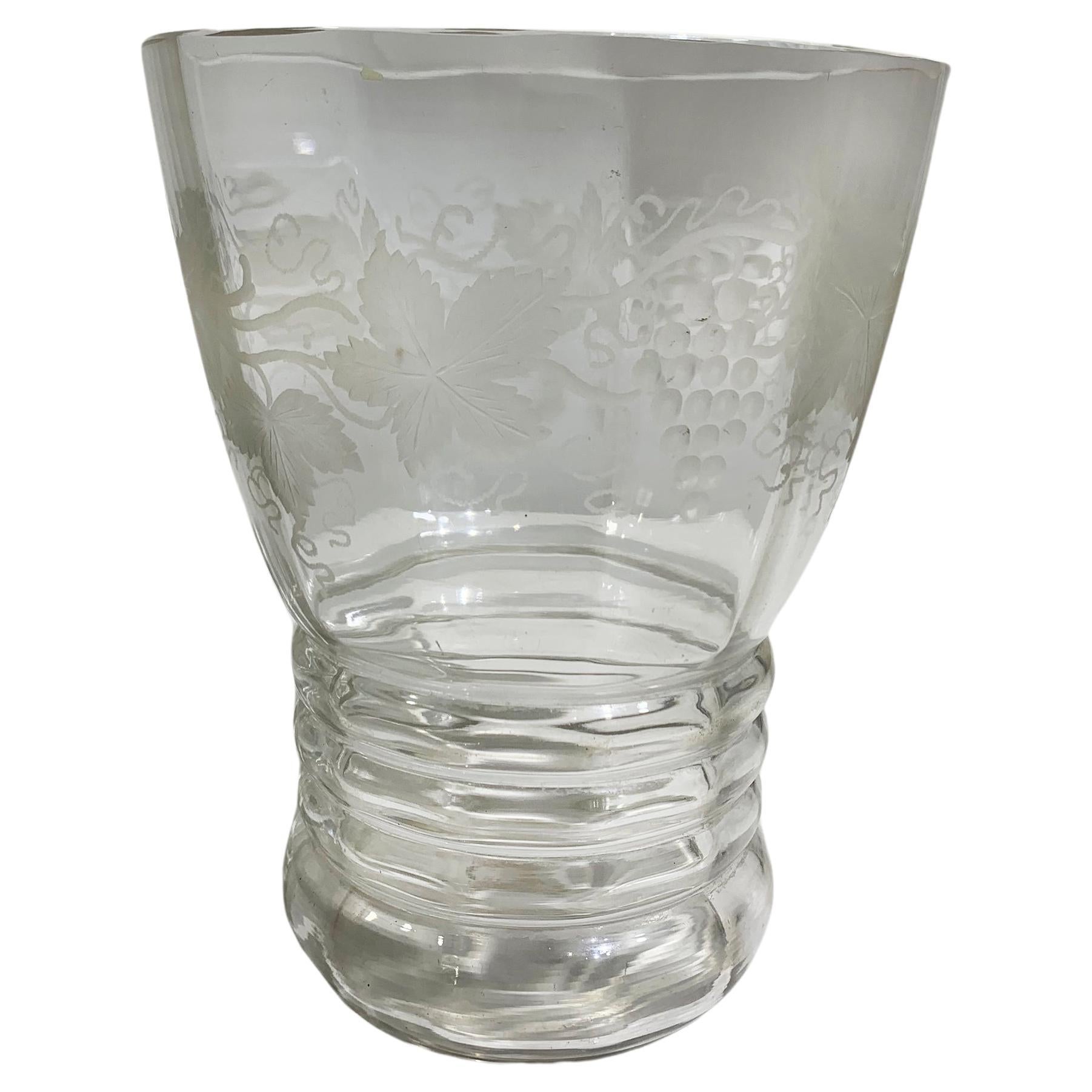 Mid 20th Century Etched Crystal Glass Vase 