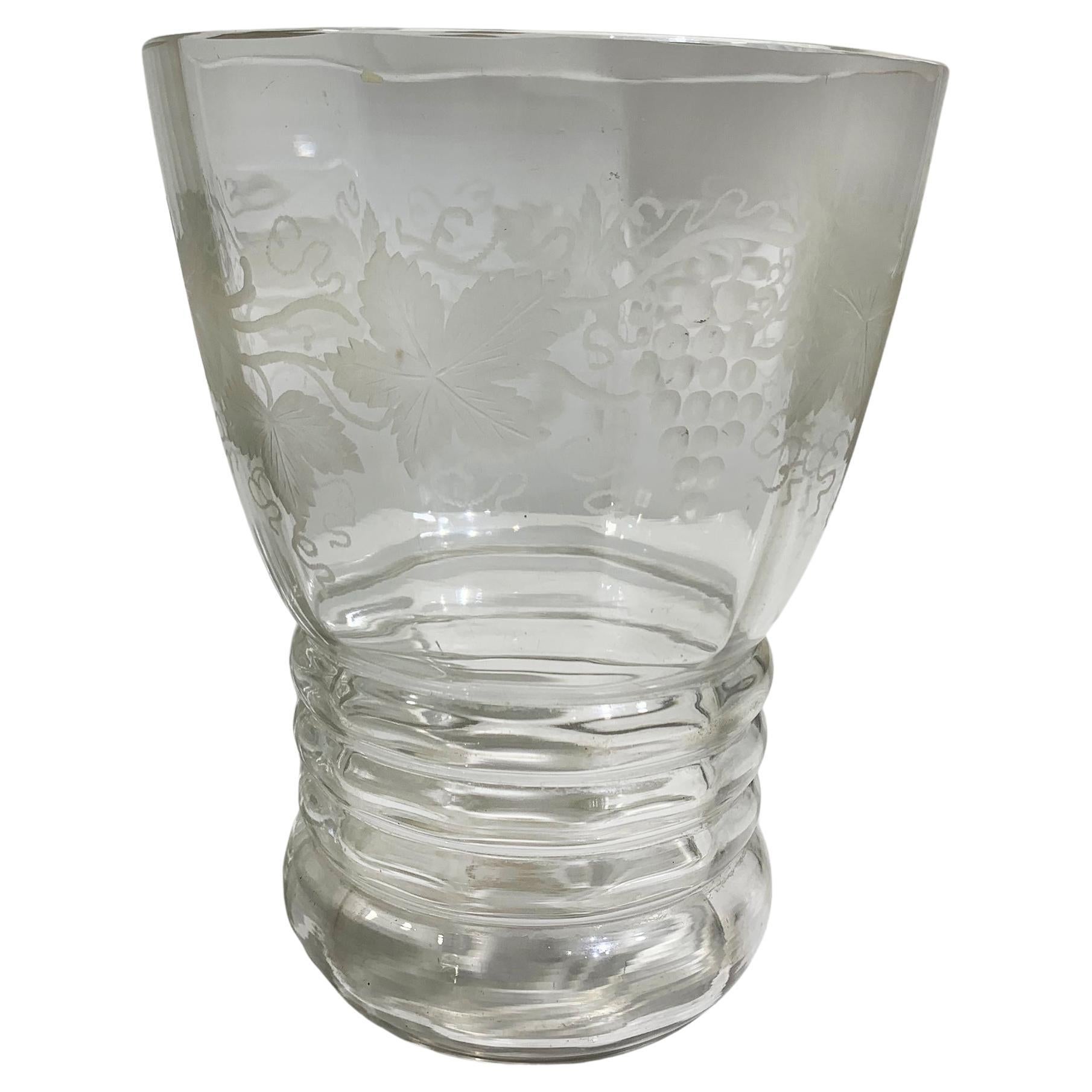 Mid 20th Century Etched Crystal Glass Vase