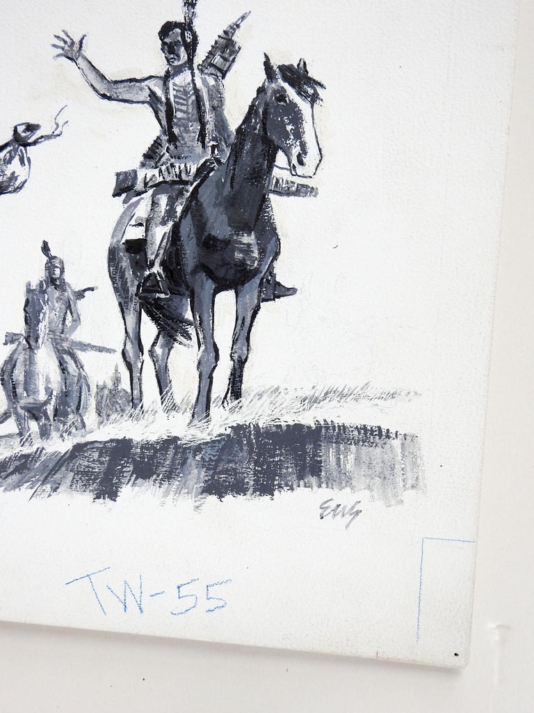 Mid 20th Century Eugene Shortridge Native American and Horse Drawing