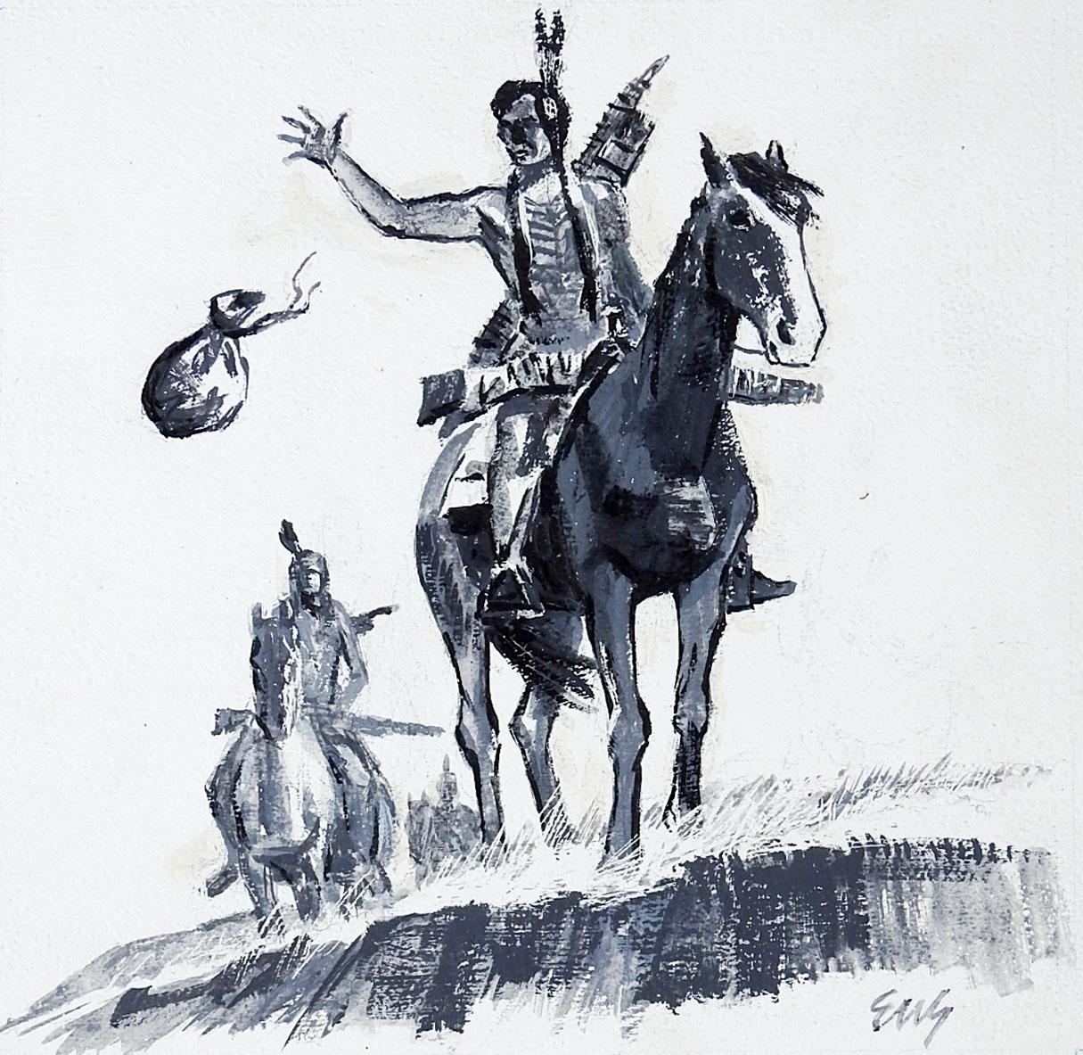 Mid 20th Century Eugene Shortridge Native American & Horse Drawing In Good Condition For Sale In Seguin, TX
