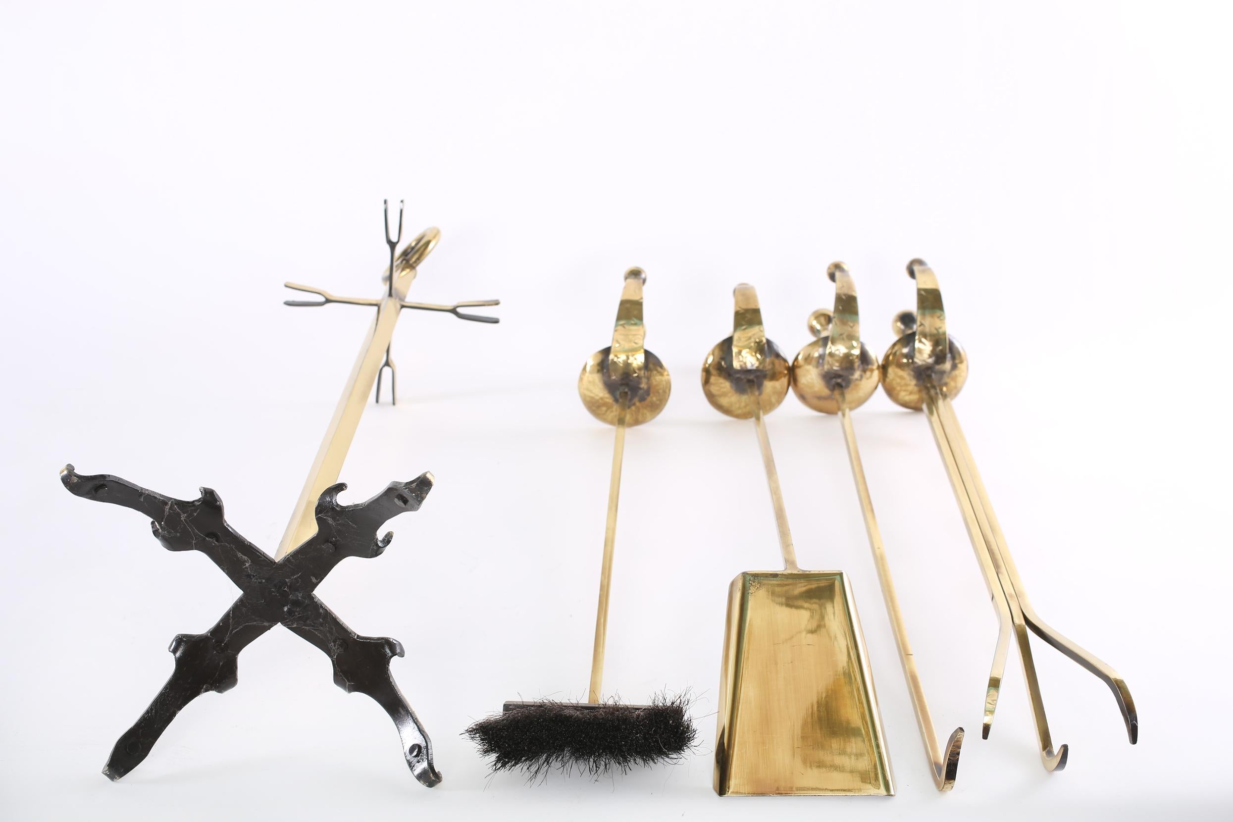 Mid-20th Century Mid 20th Century European Brass Fireplace Tool Accessories